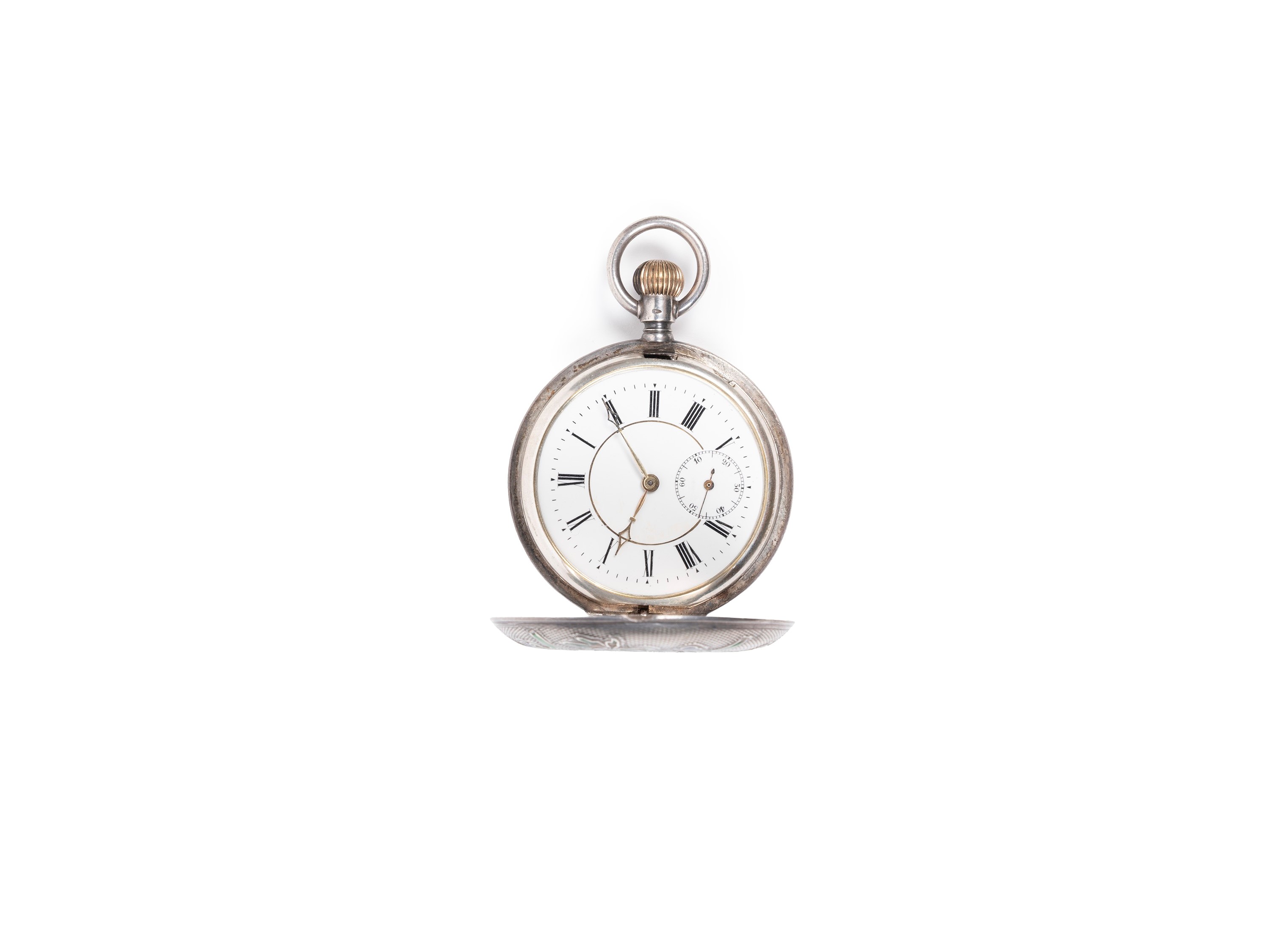 Billodes, Orologio da taschino in argento e smalto con motivi fogliacei