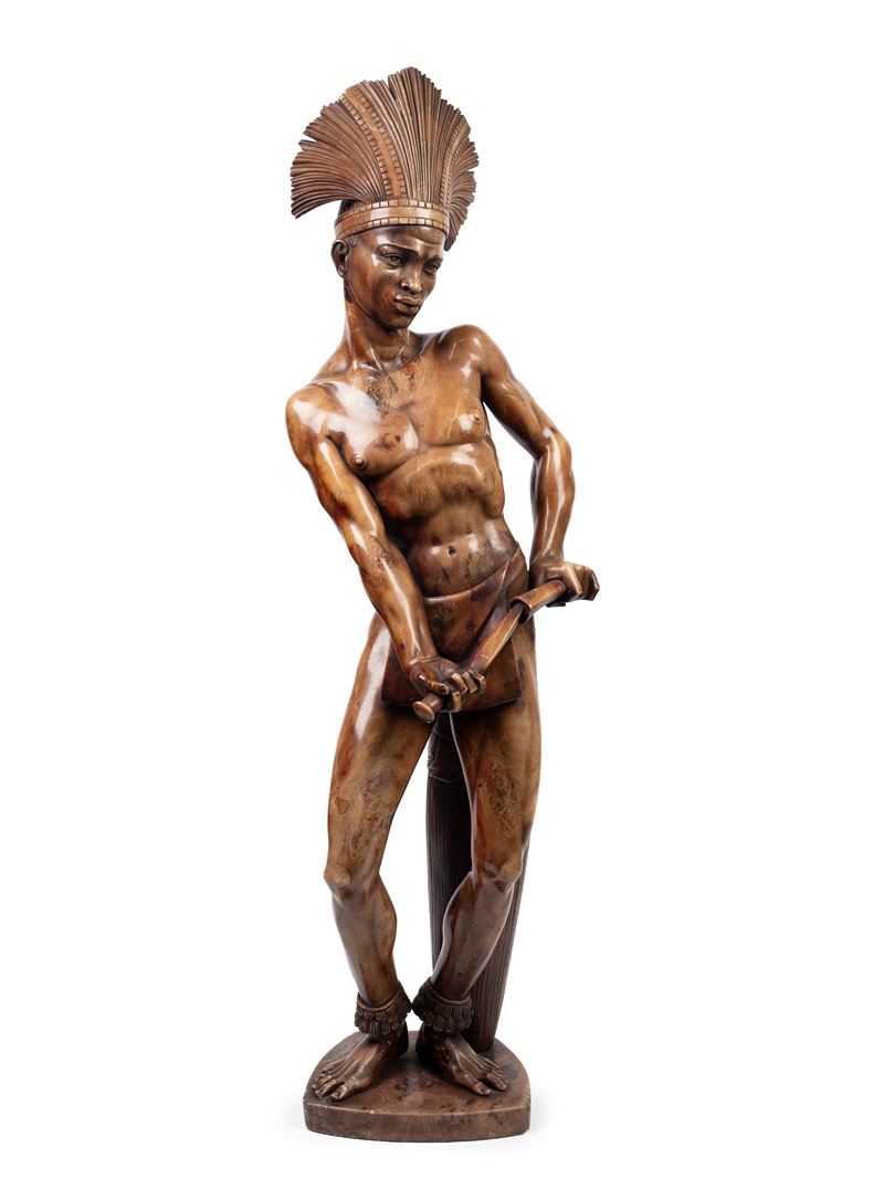 SCULTURA IN ALABASTRO RAFFIGURANTE GUERRIERO MORO