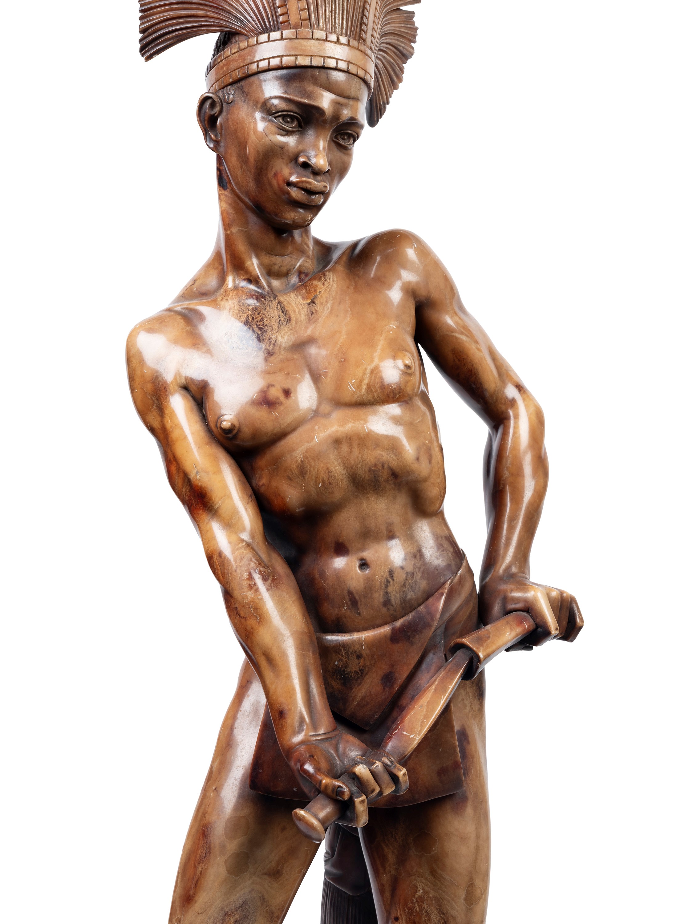 SCULTURA IN ALABASTRO RAFFIGURANTE GUERRIERO MORO