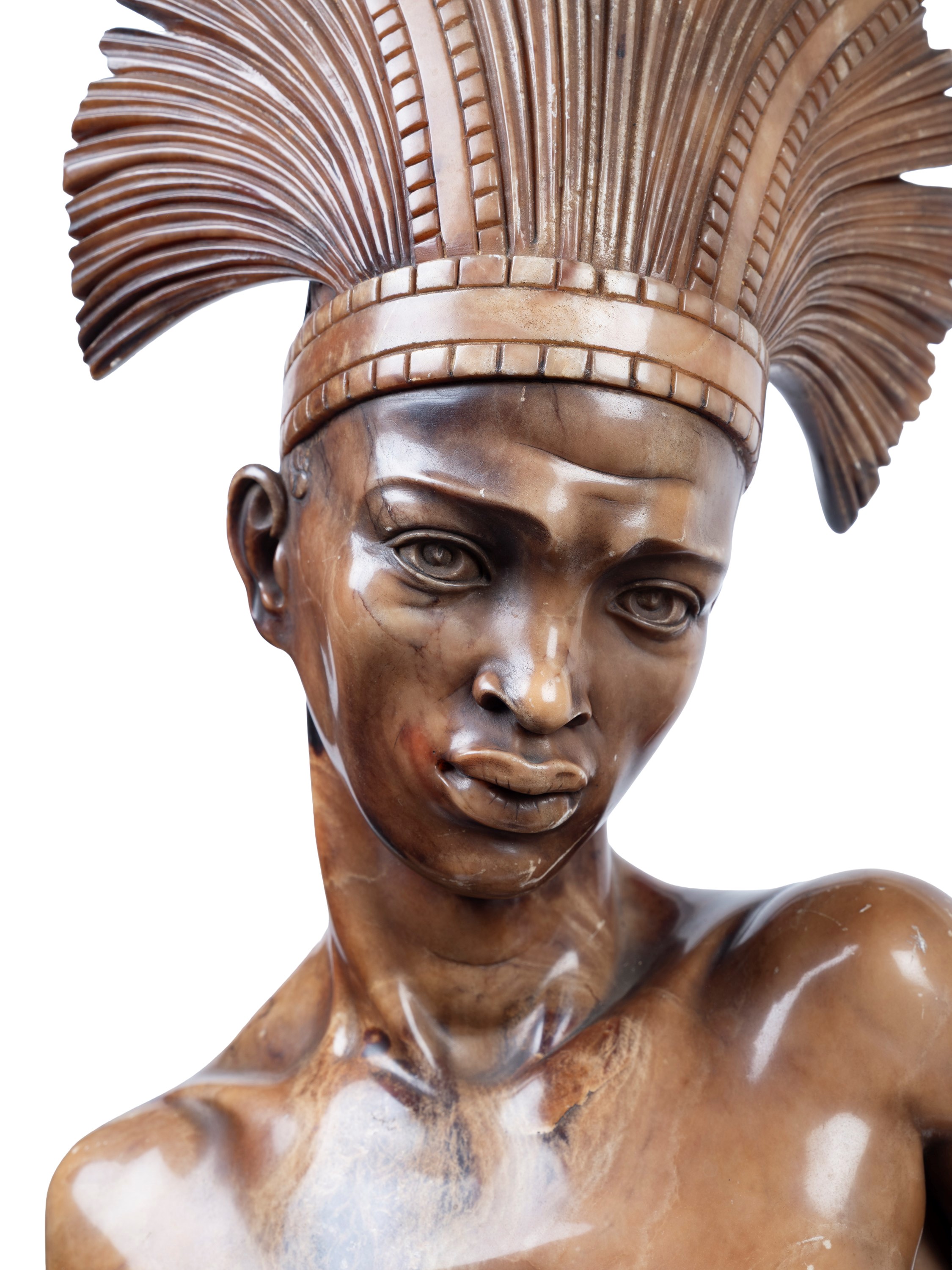 SCULTURA IN ALABASTRO RAFFIGURANTE GUERRIERO MORO