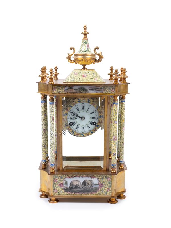 GILT-BRONZE AND ENAMEL CLOCK
