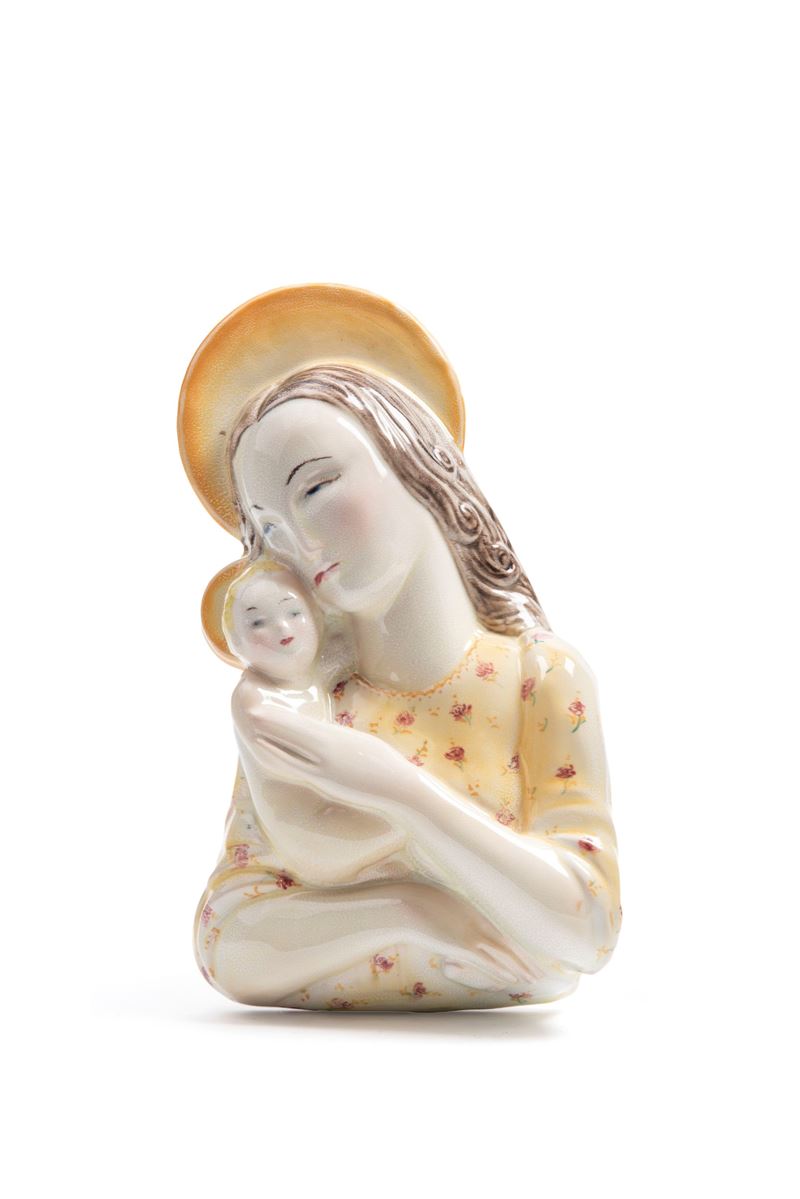 Mazzotti Giuseppe Mga - Mazzotti Giuseppe, Scultura da parete in ceramica policroma raffigurante ...