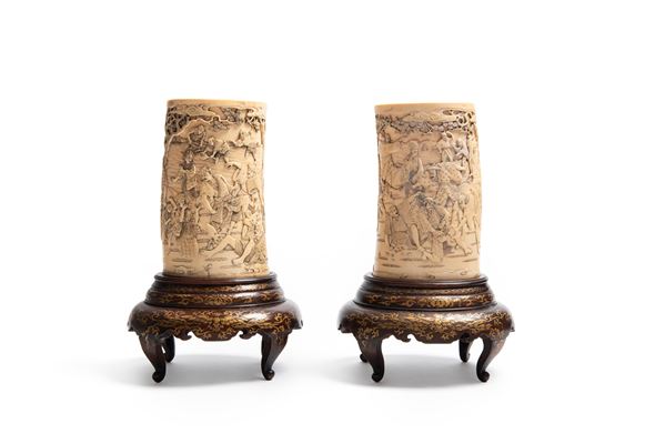 ☼PAIR OF IVORY BRUSH HOLDERS