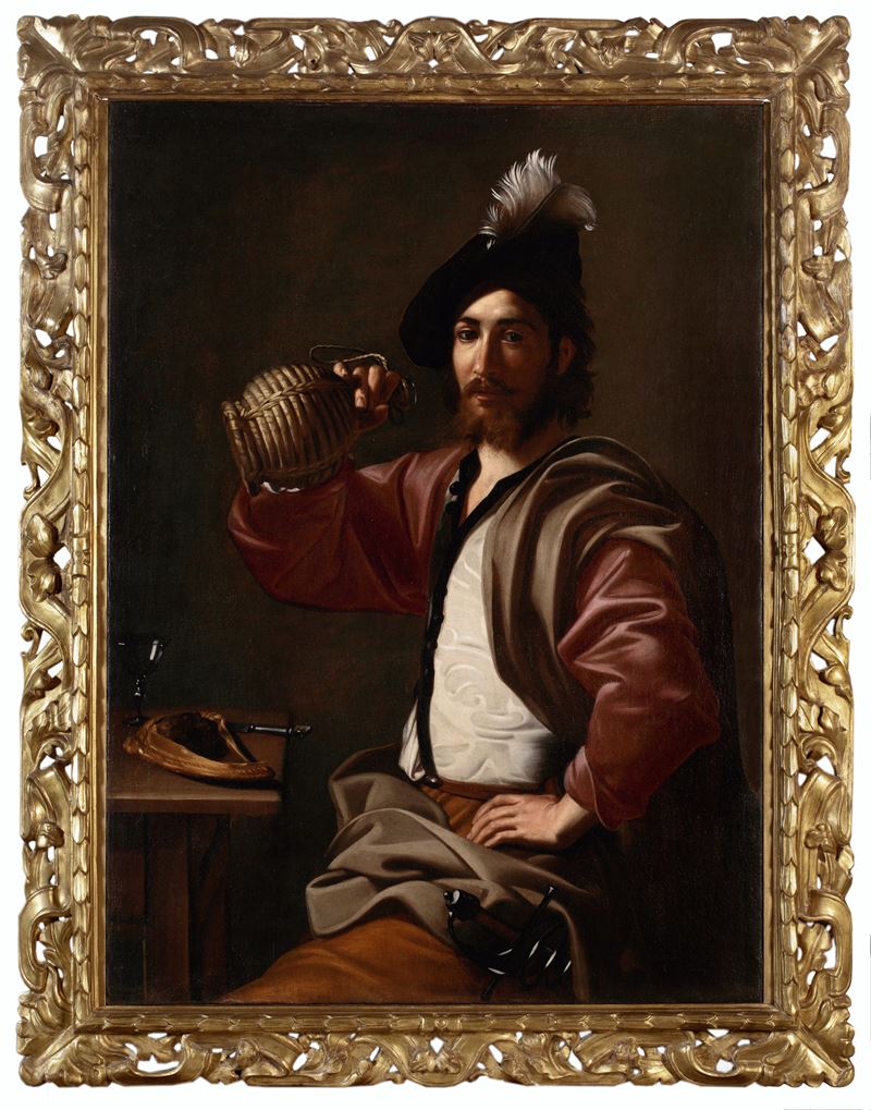 Cerchia di Tournier Nicolas - Soldato che alza la fiasca, olio su tela