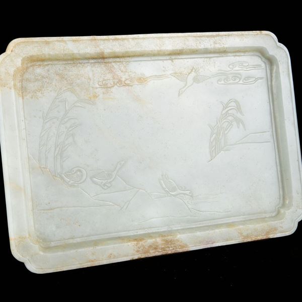 A CELADON JADE RECTANGULAR TRAY