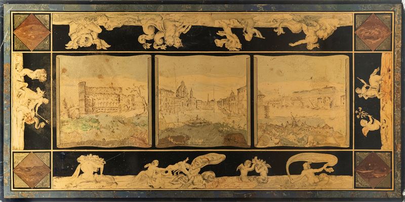 Piano in scagliola dipinto in policromia, inizio XIX secolo