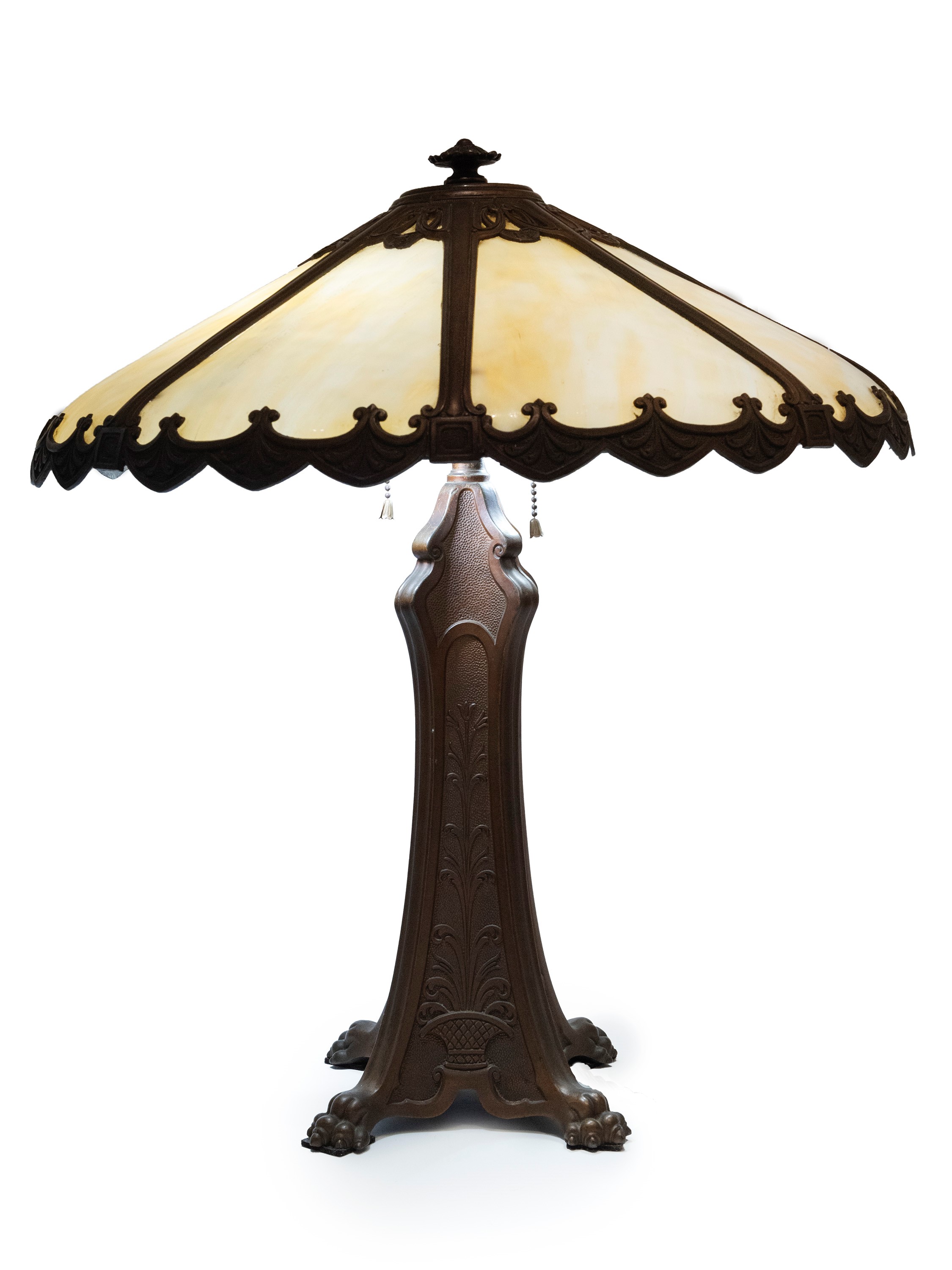 Lampada da tavolo americana in vetro slag, XX secolo