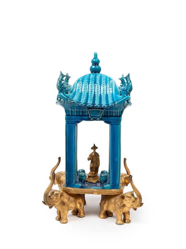 A ORMOLU MOUNTED TURQUOISE PORCELAIN TEMPLE