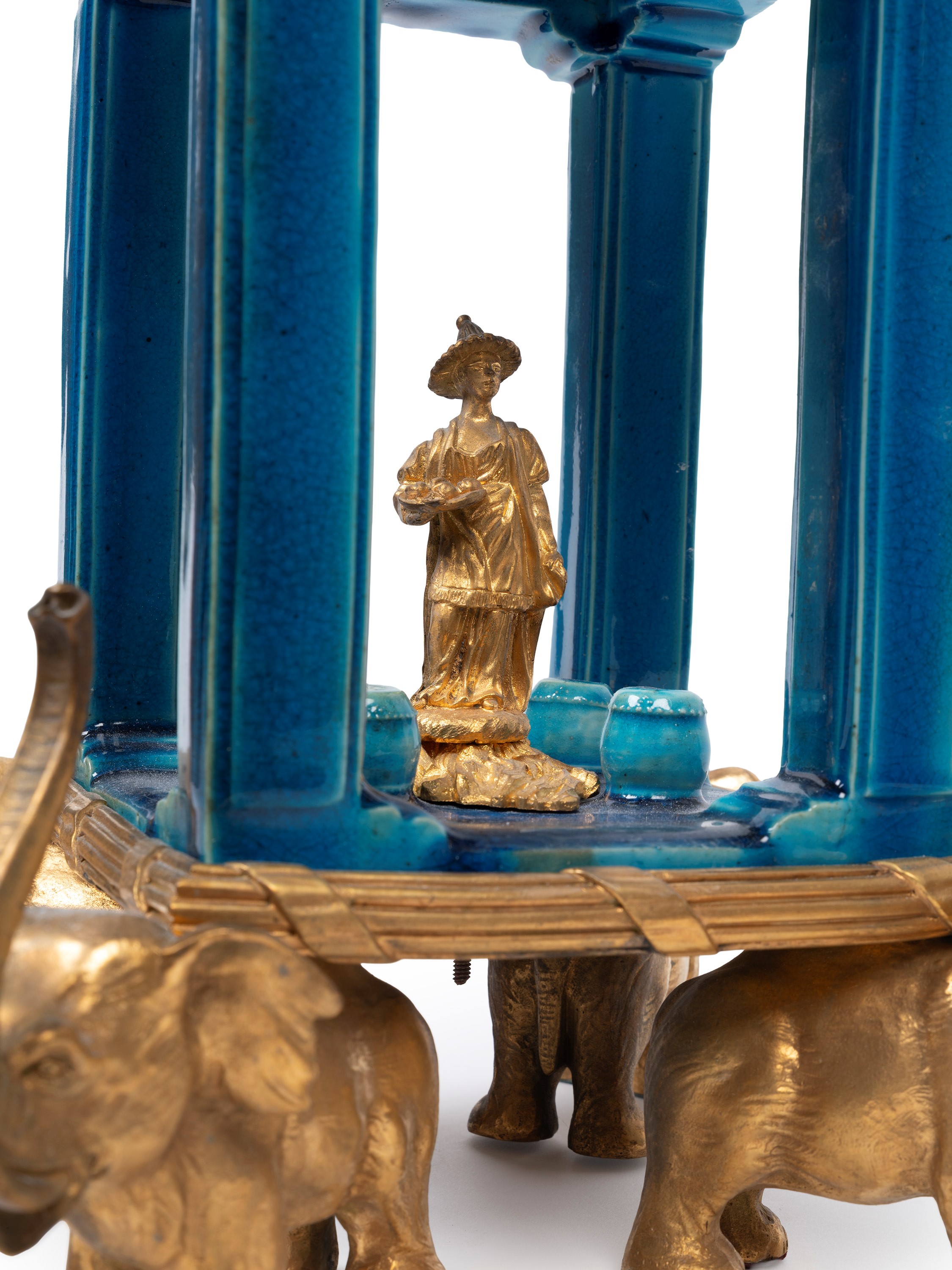 TEMPIETTO IN PORCELLANA TURCHESE MONTATO IN BRONZO