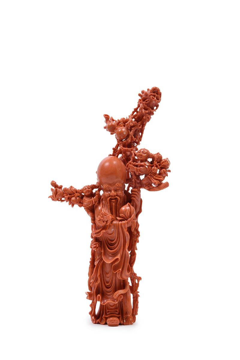 ☼GRANDE FIGURA IN CORALLO ROSSO MOMO O CERASUOLO