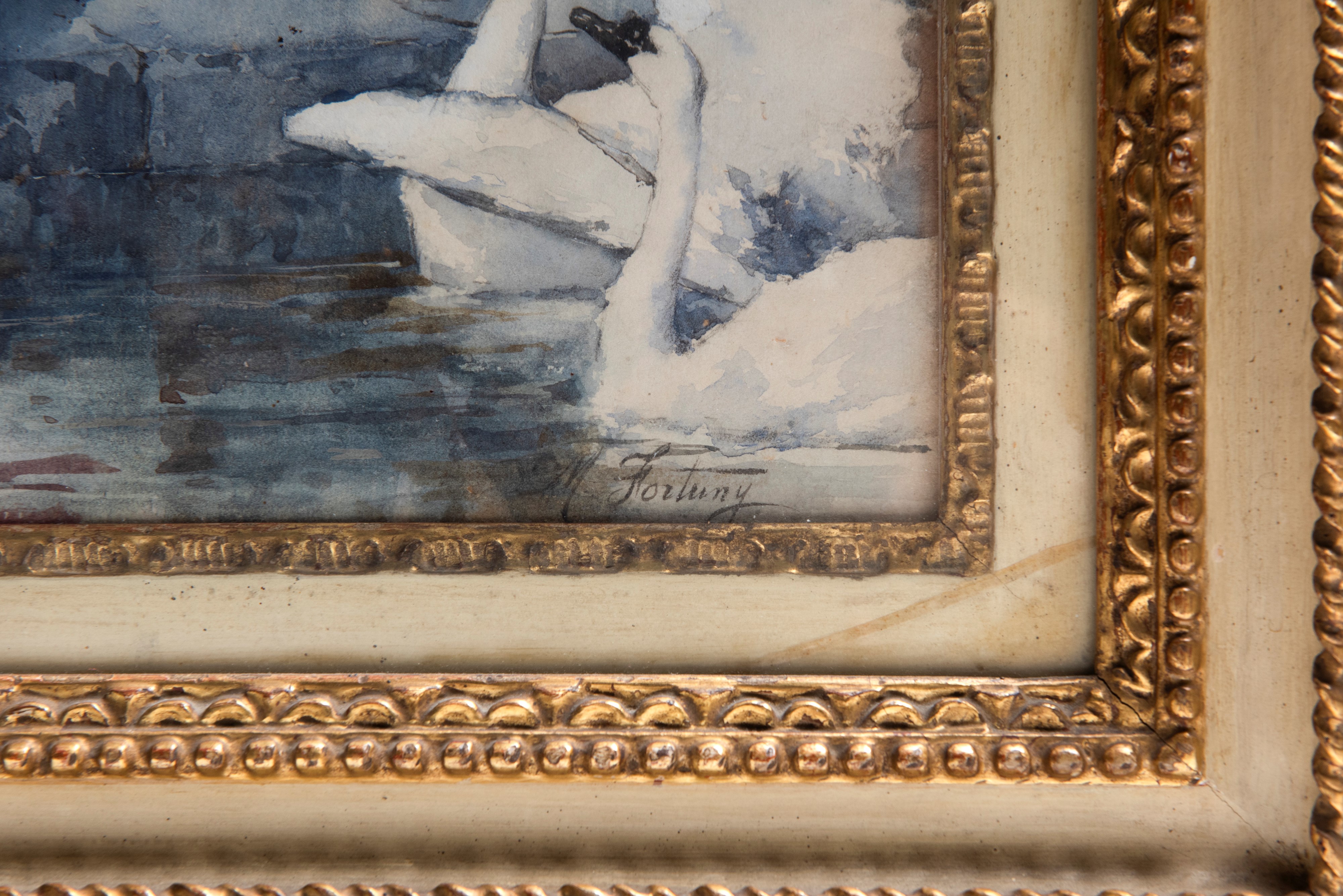 Mariano Fortuny Y Madrazo - Dame con cigni - Acquarello su carta