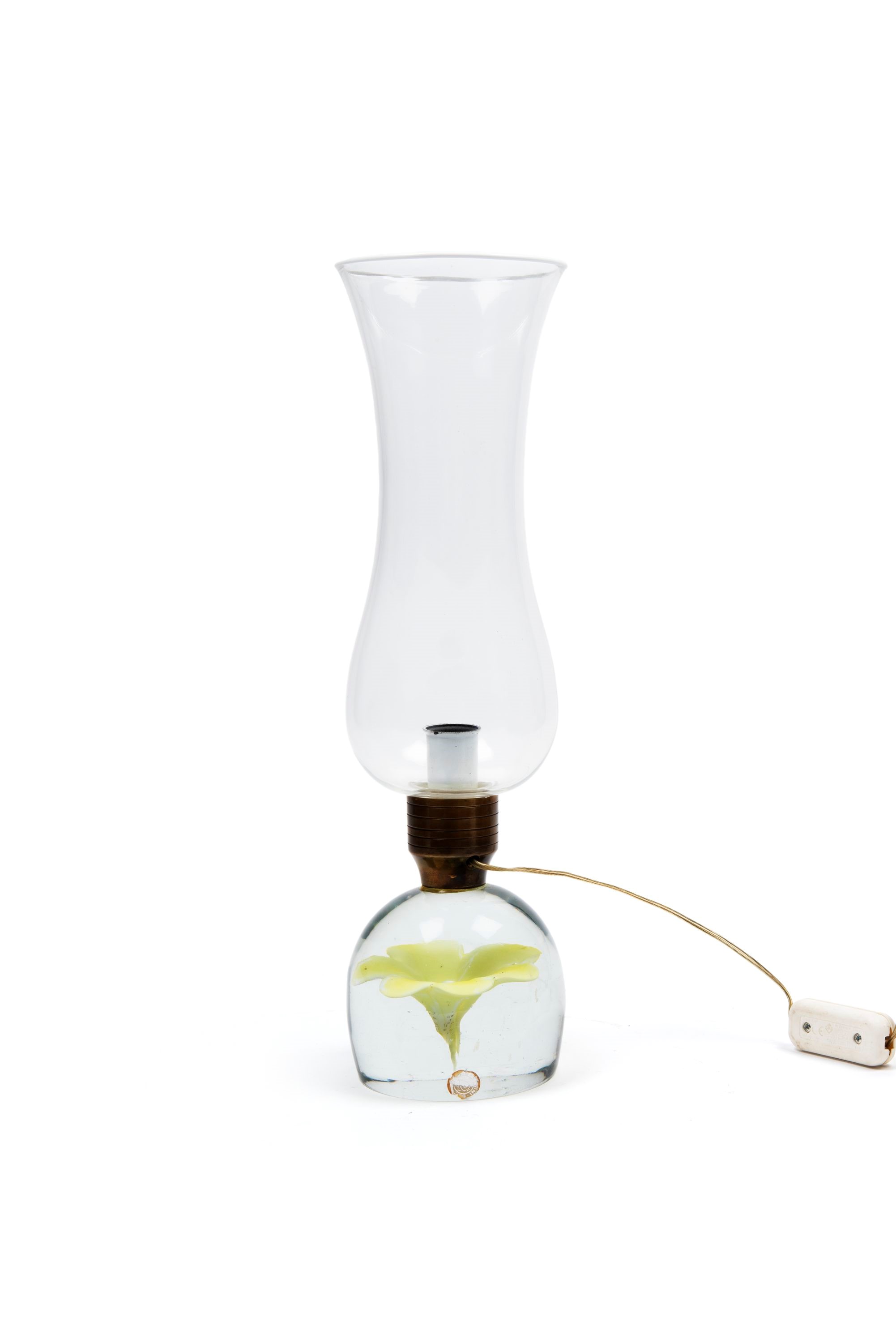 Venini - Lampada da tavolo in vetro di Murano con fiore sommerso giallo