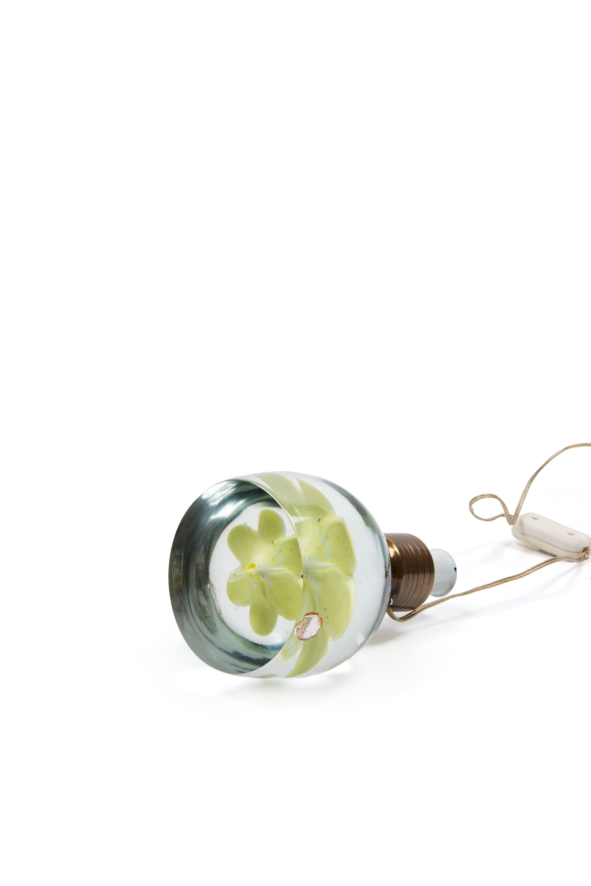 Venini - Lampada da tavolo in vetro di Murano con fiore sommerso giallo