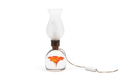 Lampada da tavolo in vetro di Murano con fiore sommerso arancione