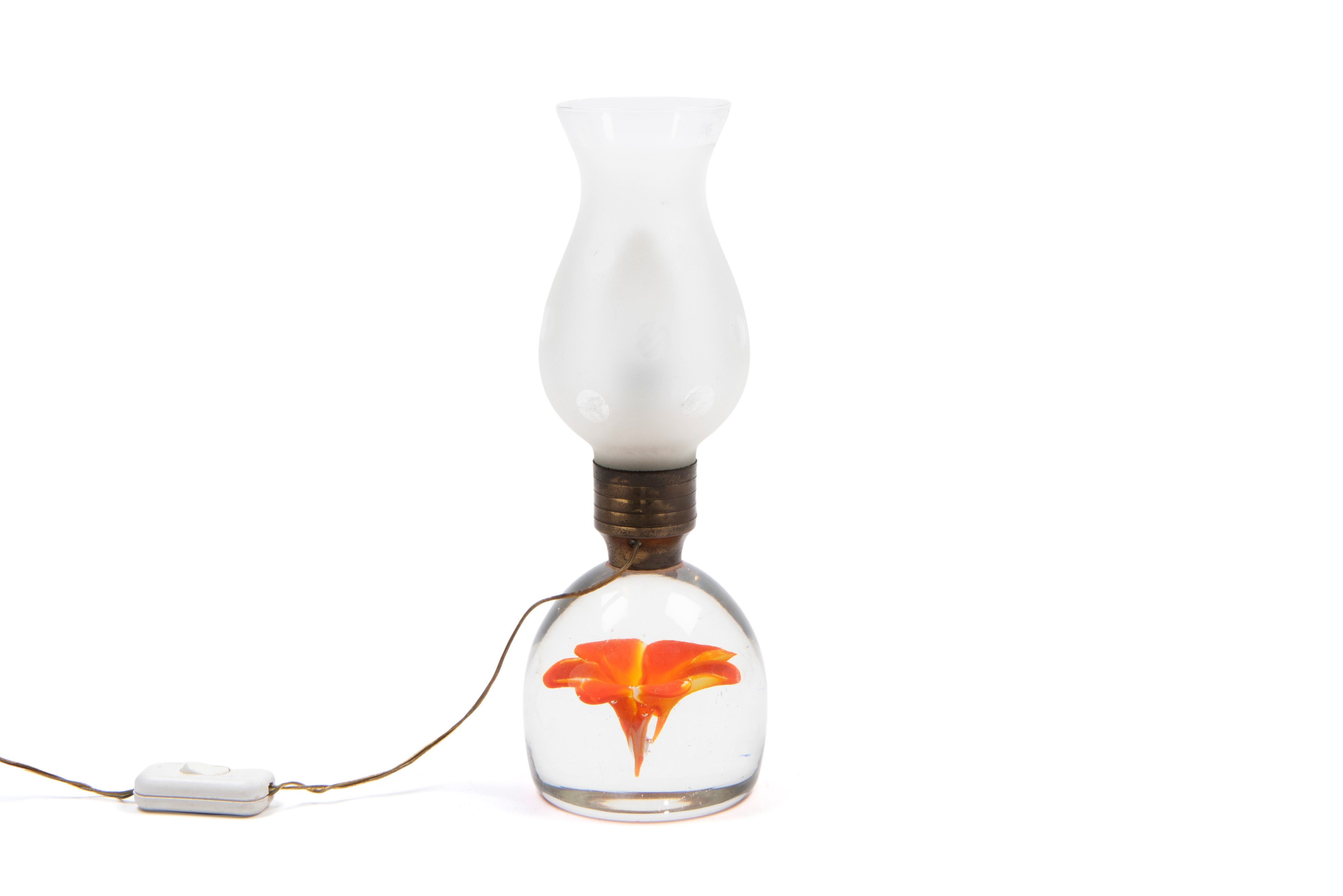 Venini - Lampada da tavolo in vetro di Murano con fiore sommerso arancione