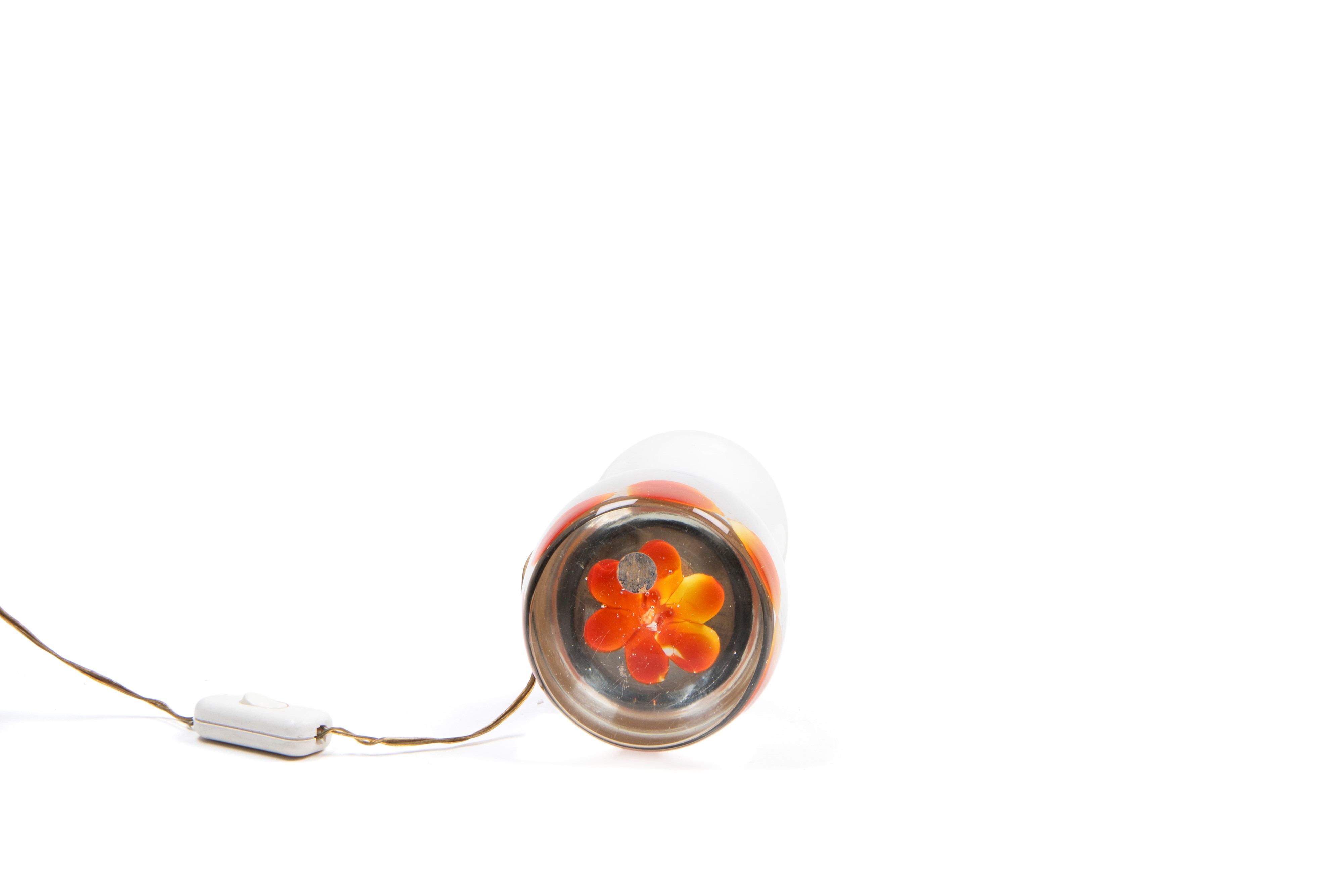 Venini - Lampada da tavolo in vetro di Murano con fiore sommerso arancione