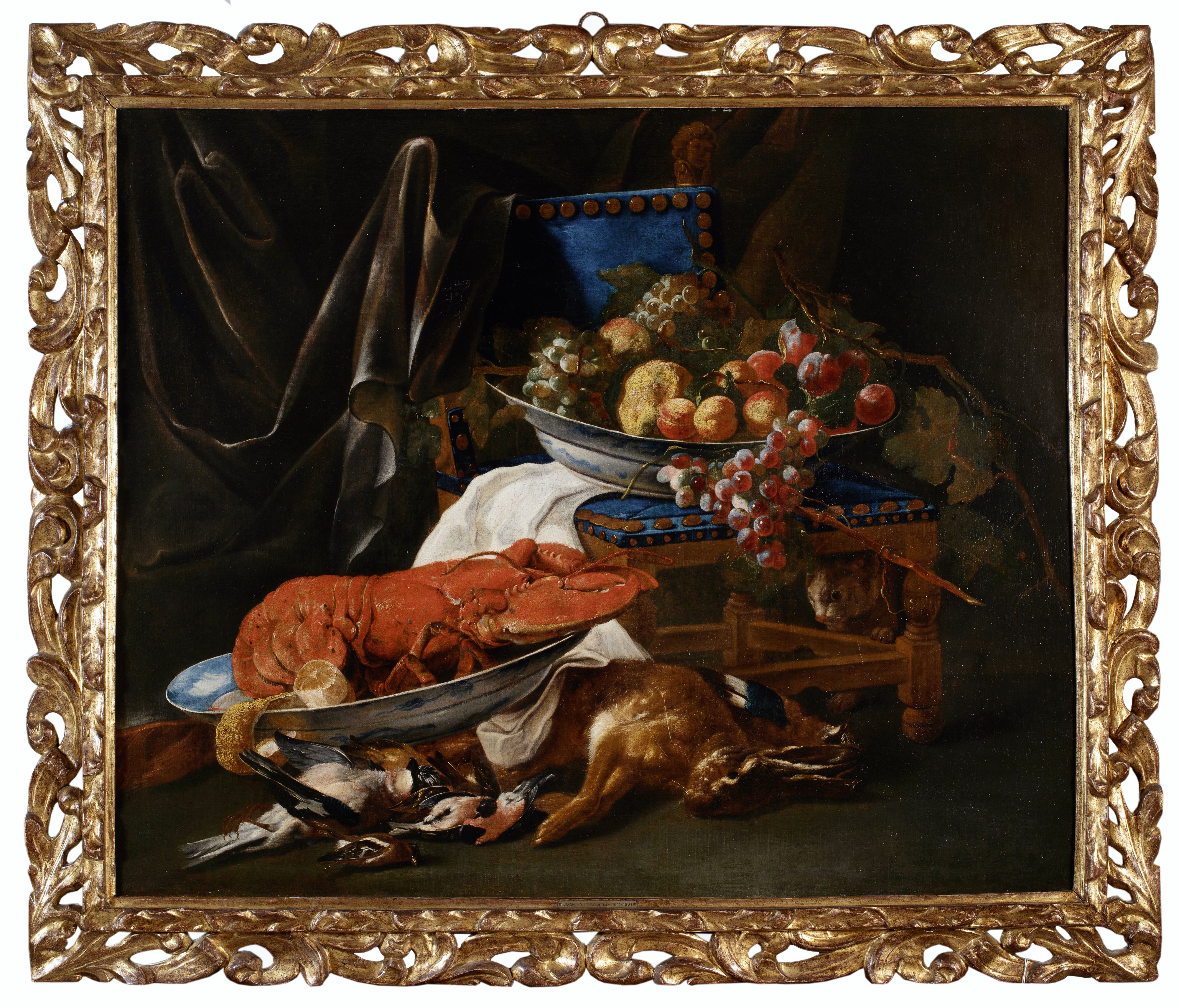 Jan Fyt - Coppia di importanti nature morte con frutta e animali, olio su tela