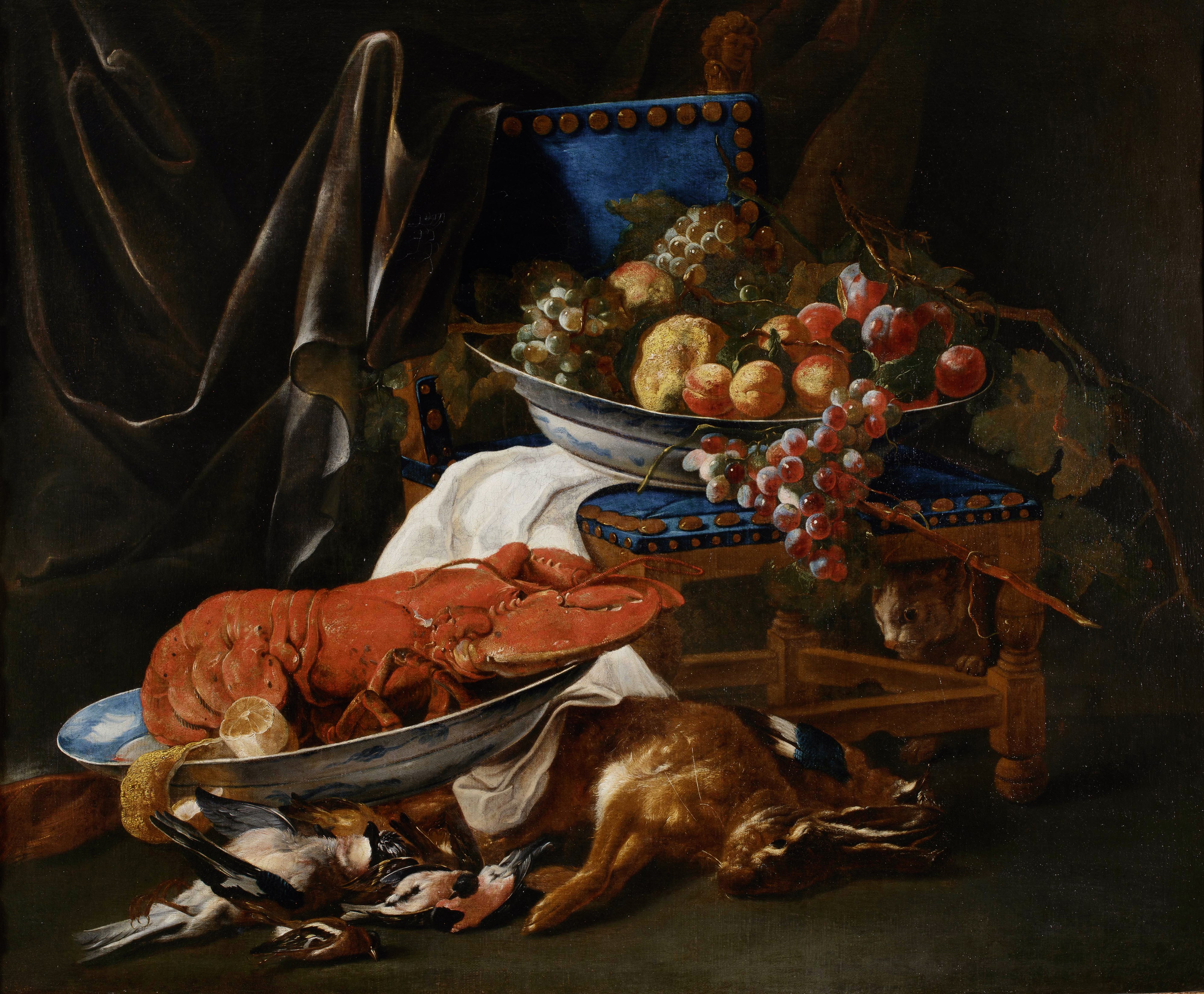 Jan Fyt - Coppia di importanti nature morte con frutta e animali, olio su tela