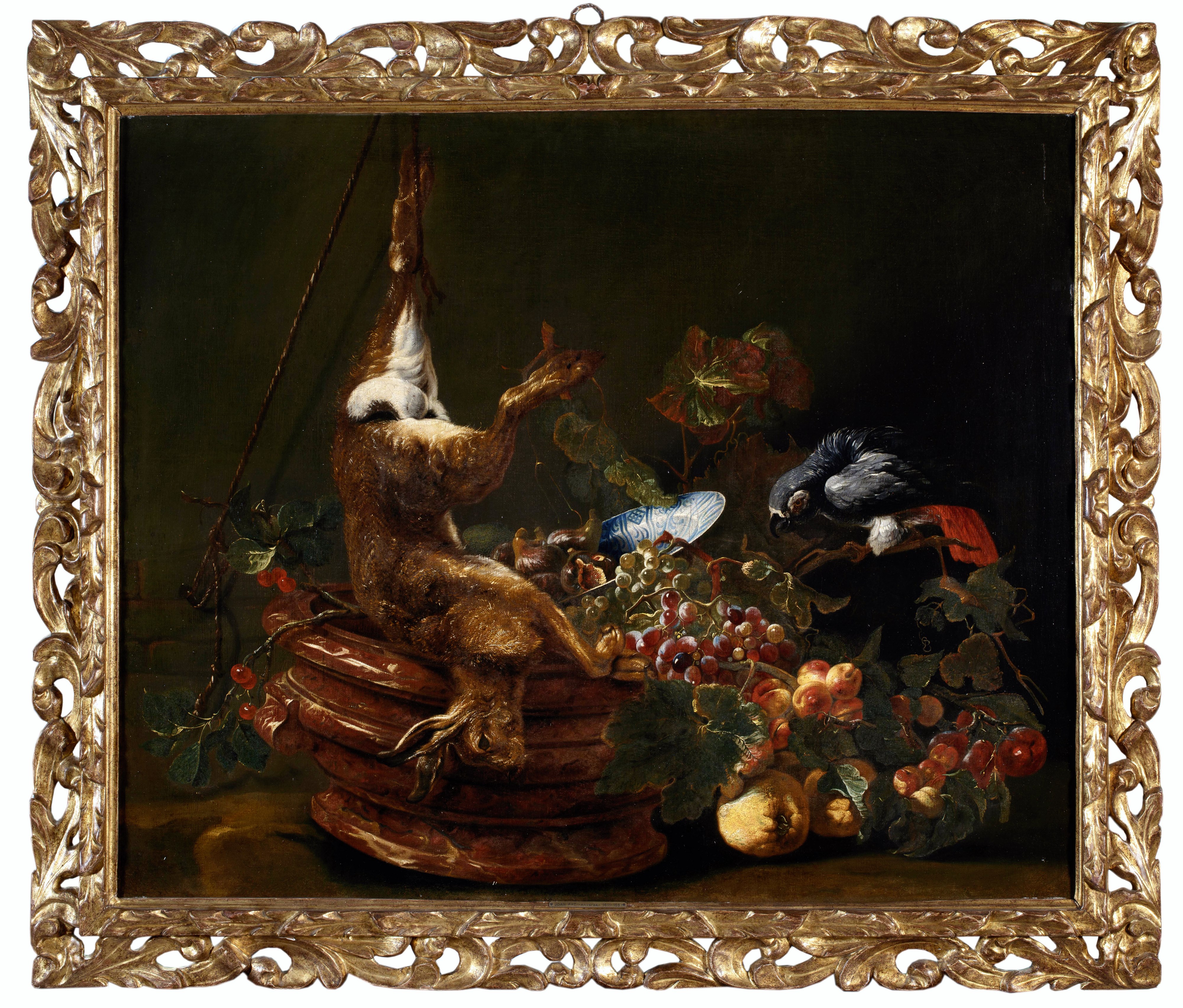 Jan Fyt - Coppia di importanti nature morte con frutta e animali, olio su tela