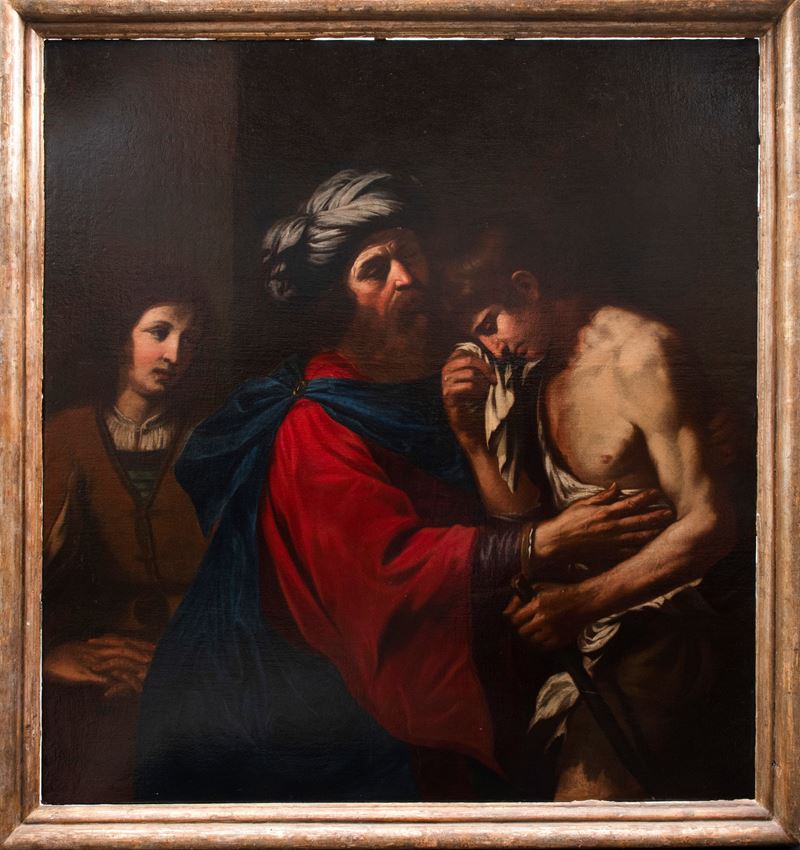 Scuola di Giovanni Barbieri Detto Guercino - Cristo e Nicodemo, olio su tela