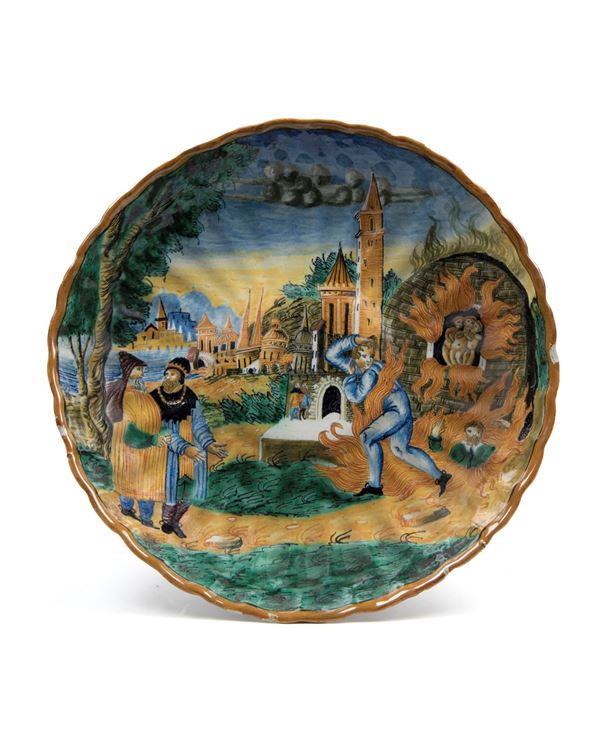 Polychrome maiolica tazza with lobed rim