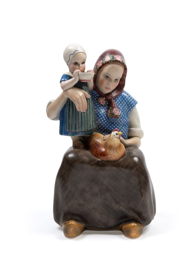 Lenci - Elena Scavini, Scultura in terraglia policroma raffigurante la moglie del soldato