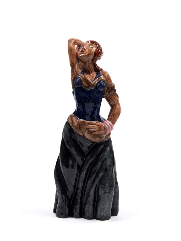 Lenci - RARE POLYCHROME EARTHENWARE SCULPTURE DEPICTING A SINGING WOMAN