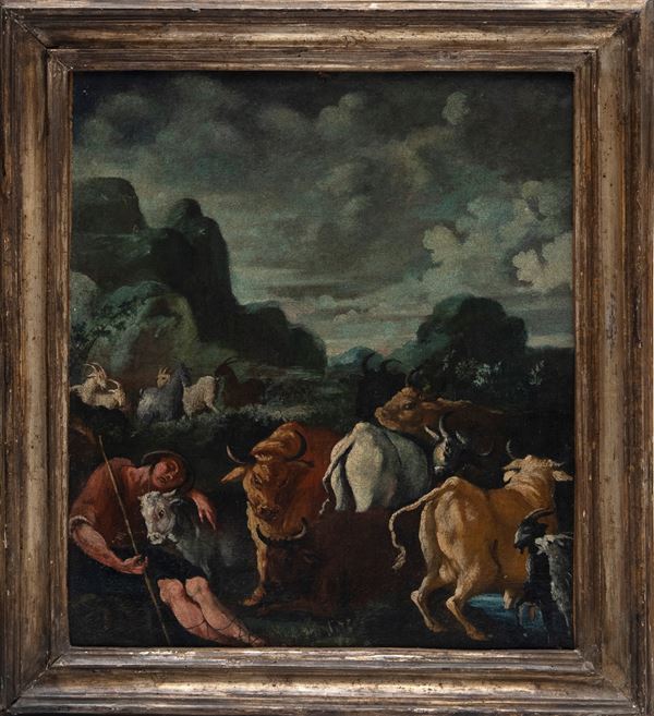 LANDSCAPE WITH A SLEEPING SHEPHERD AND HERDS
