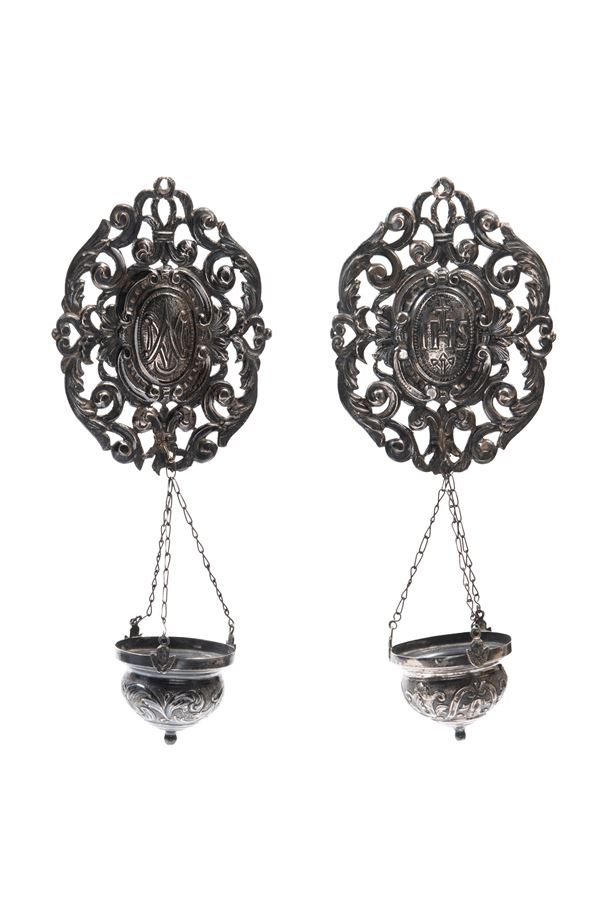 PAIR OF SILVER HOLY-WATER STOUPS