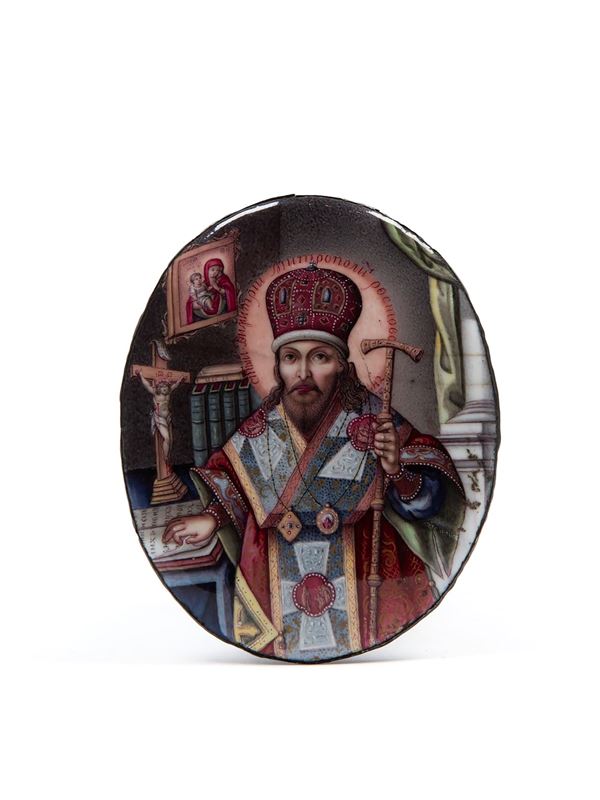 SILVER AND ENAMEL PLAQUE DEPICTING SAINT DEMETRIUS