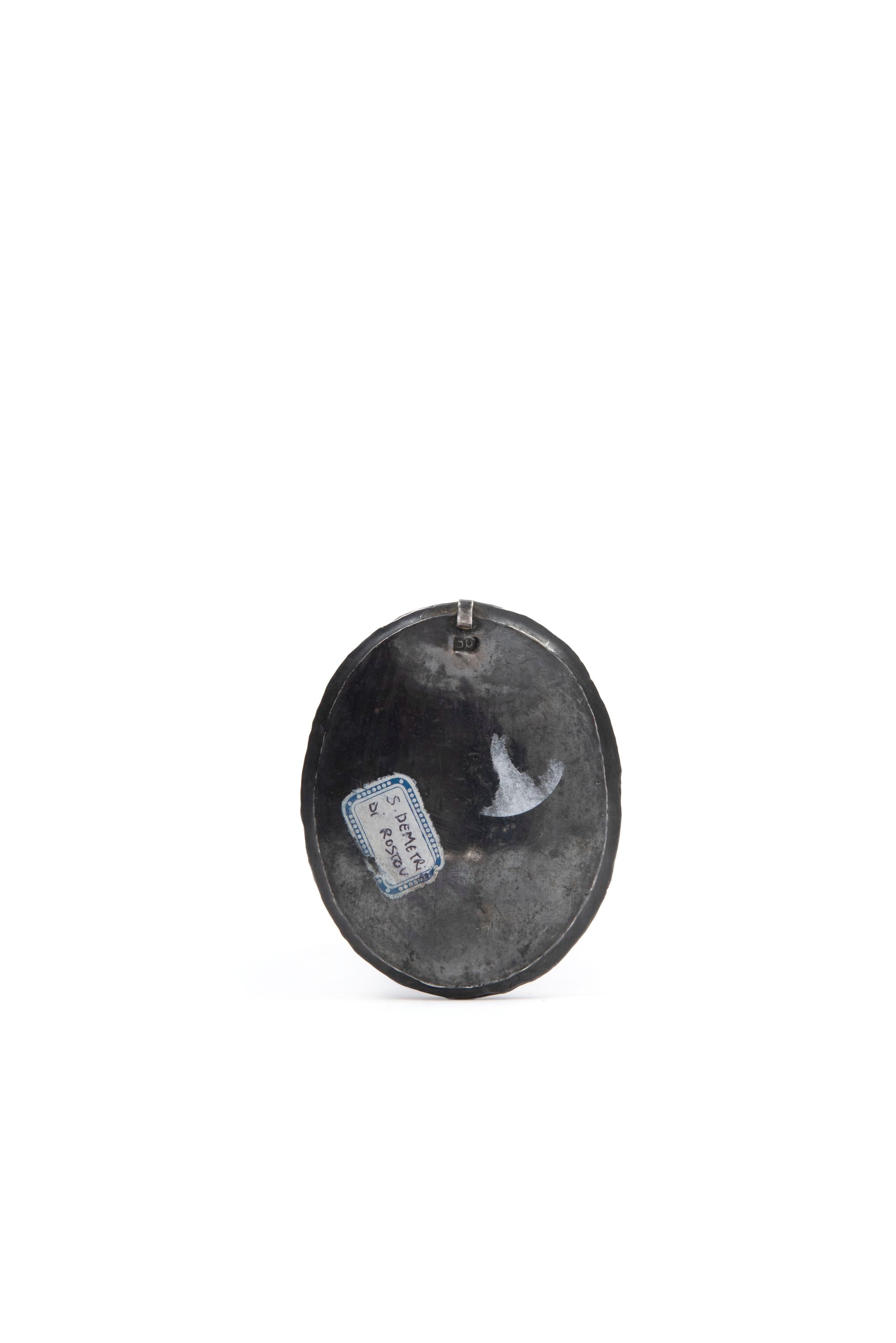 Placchetta in argento e smalto raffigurante San Demetrio di Rostov, Russia XIX secolo