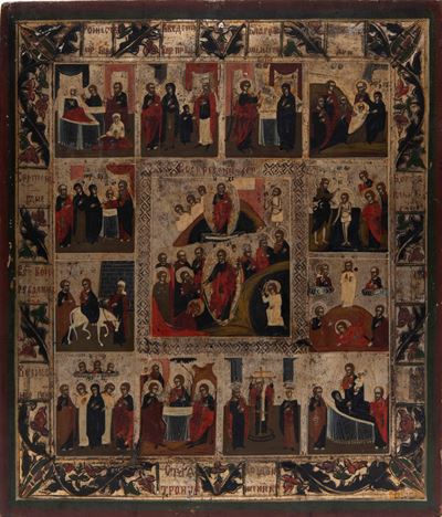 Icona raffigurante le Dodici Festività, Tempera su tavola