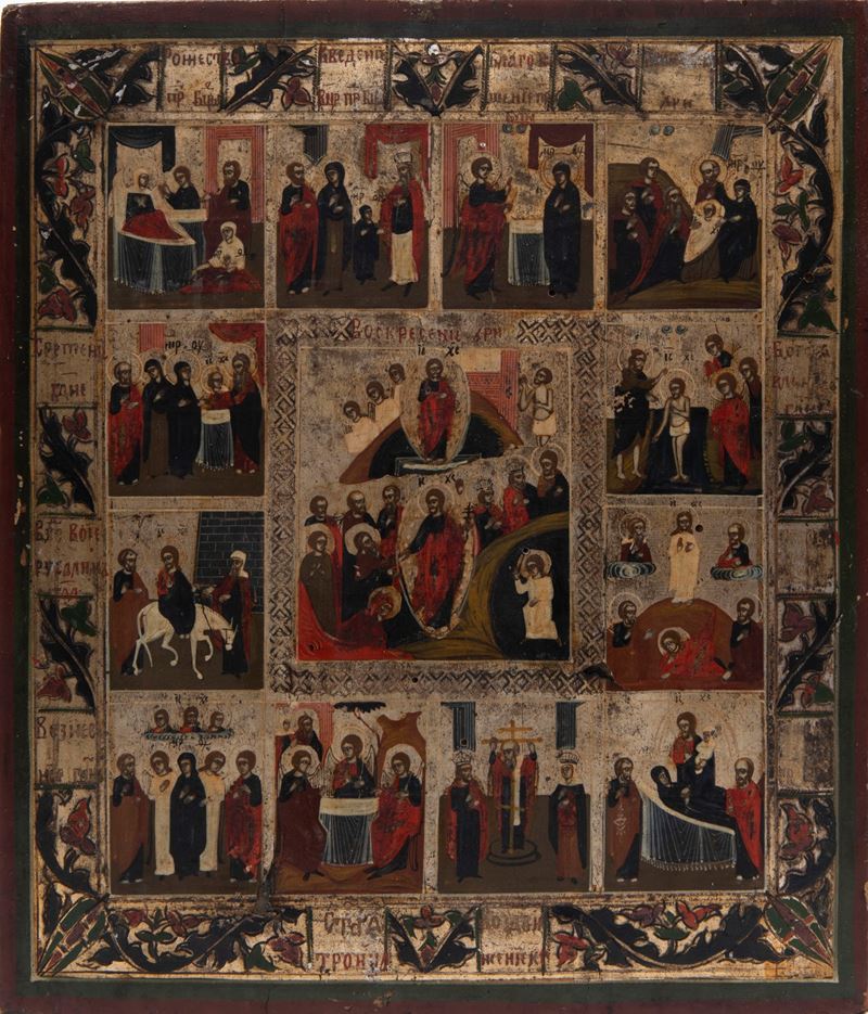 Icona raffigurante le Dodici Festività, Tempera su tavola