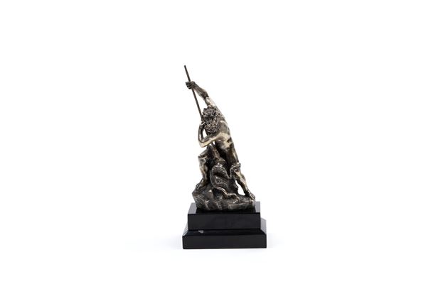 SILVER SCULPTURE DEPICTING NEPTUNE ON A SEA HORSE