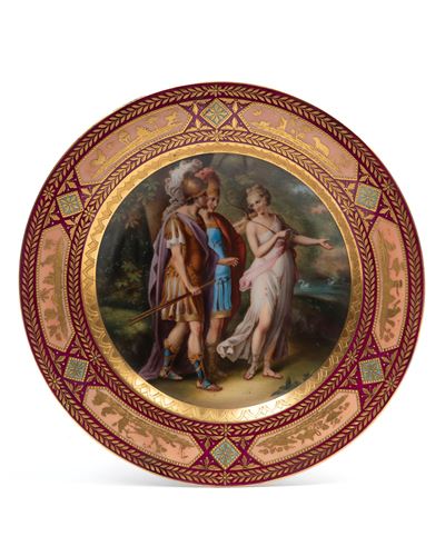 Piatto in porcellana raffigurante Enea sulla via di Cartagine, Vienna, XIX secolo
