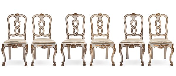 SIX LACQUERED AND GILDED WOODEN CHAIRS