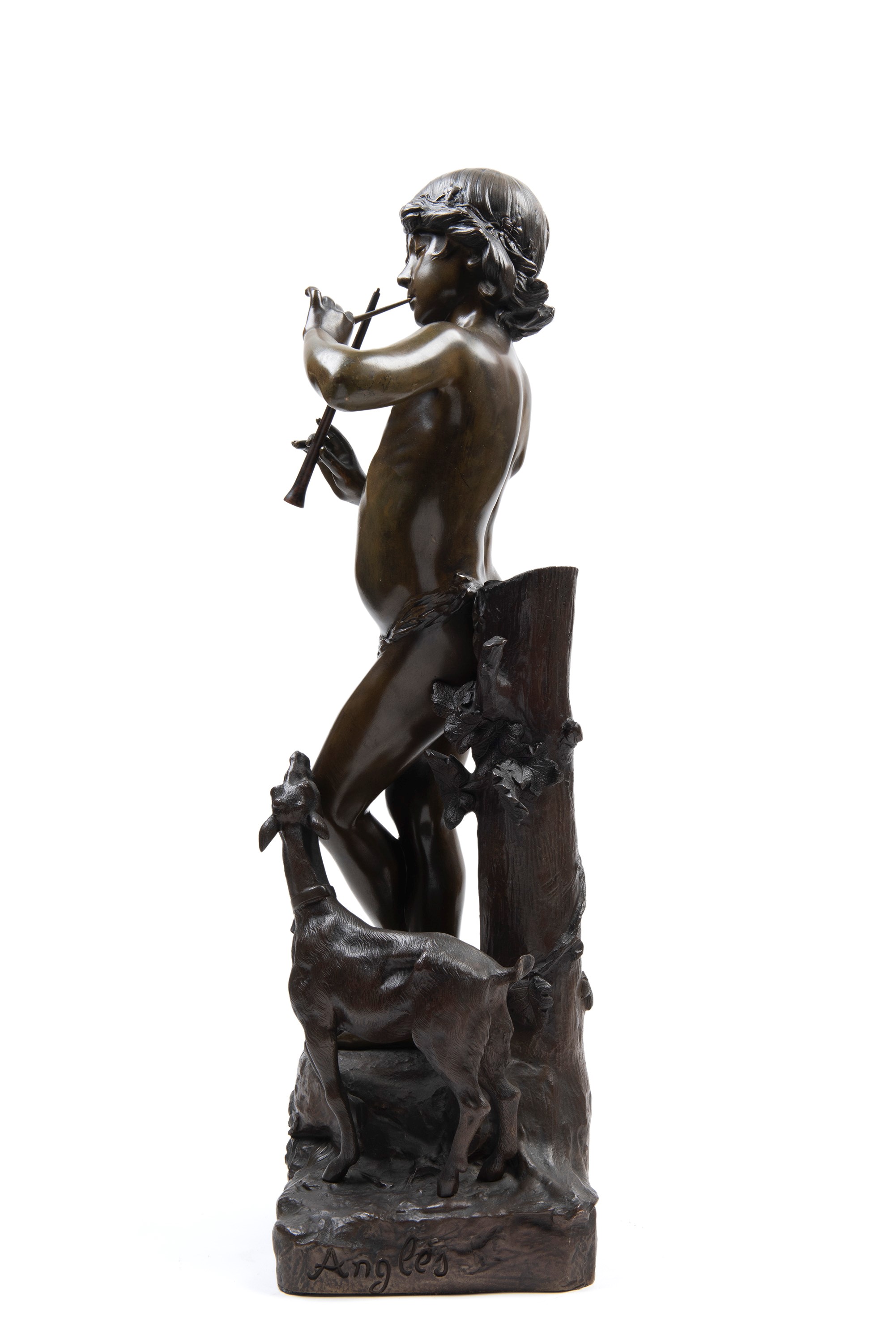 Joaquim Angles - Idylle - Scultura in bronzo raffigurante un pastorello con capra