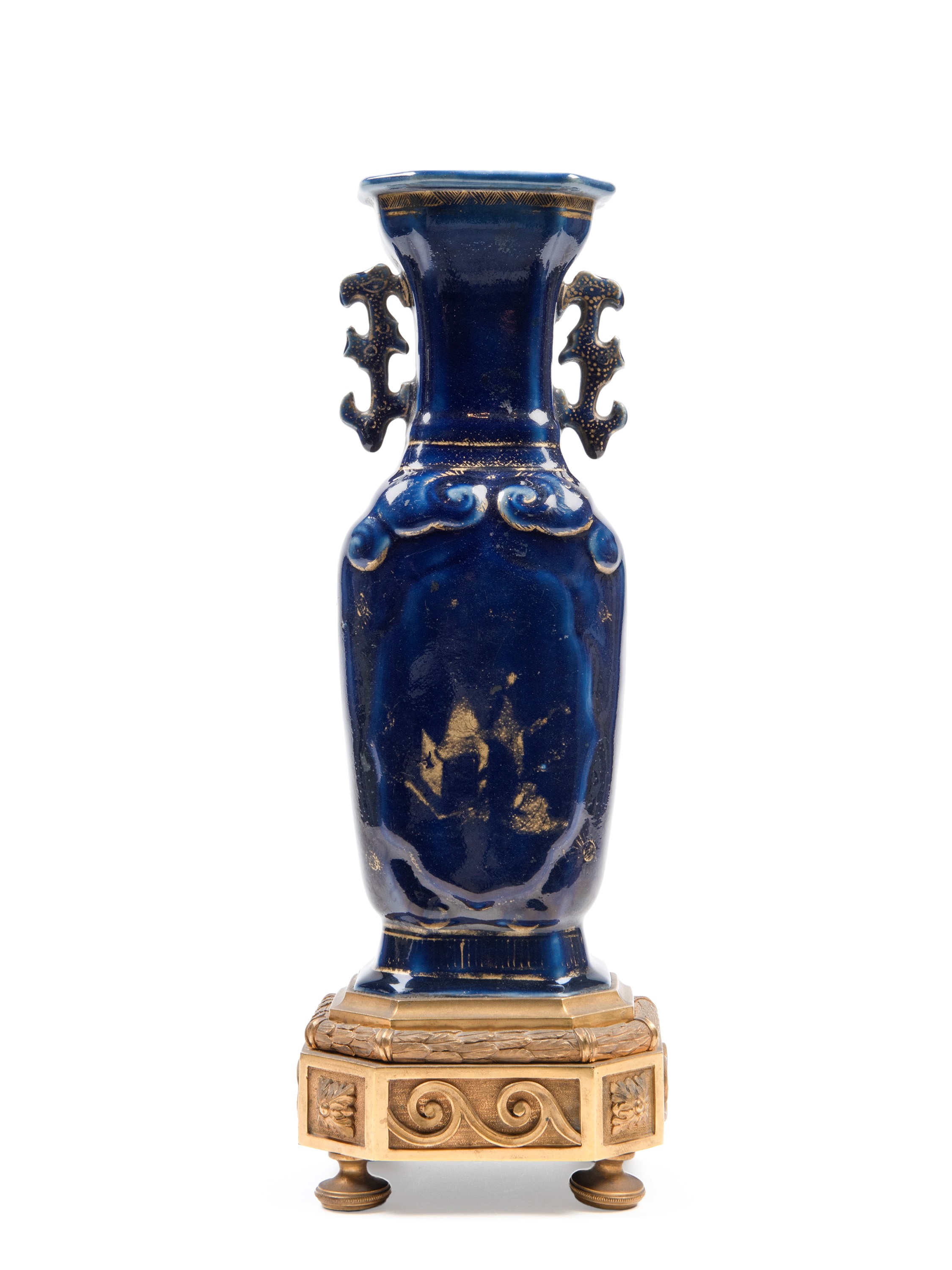 VASO IN PORCELLANA BLU CON DECORAZIONI IN ORO