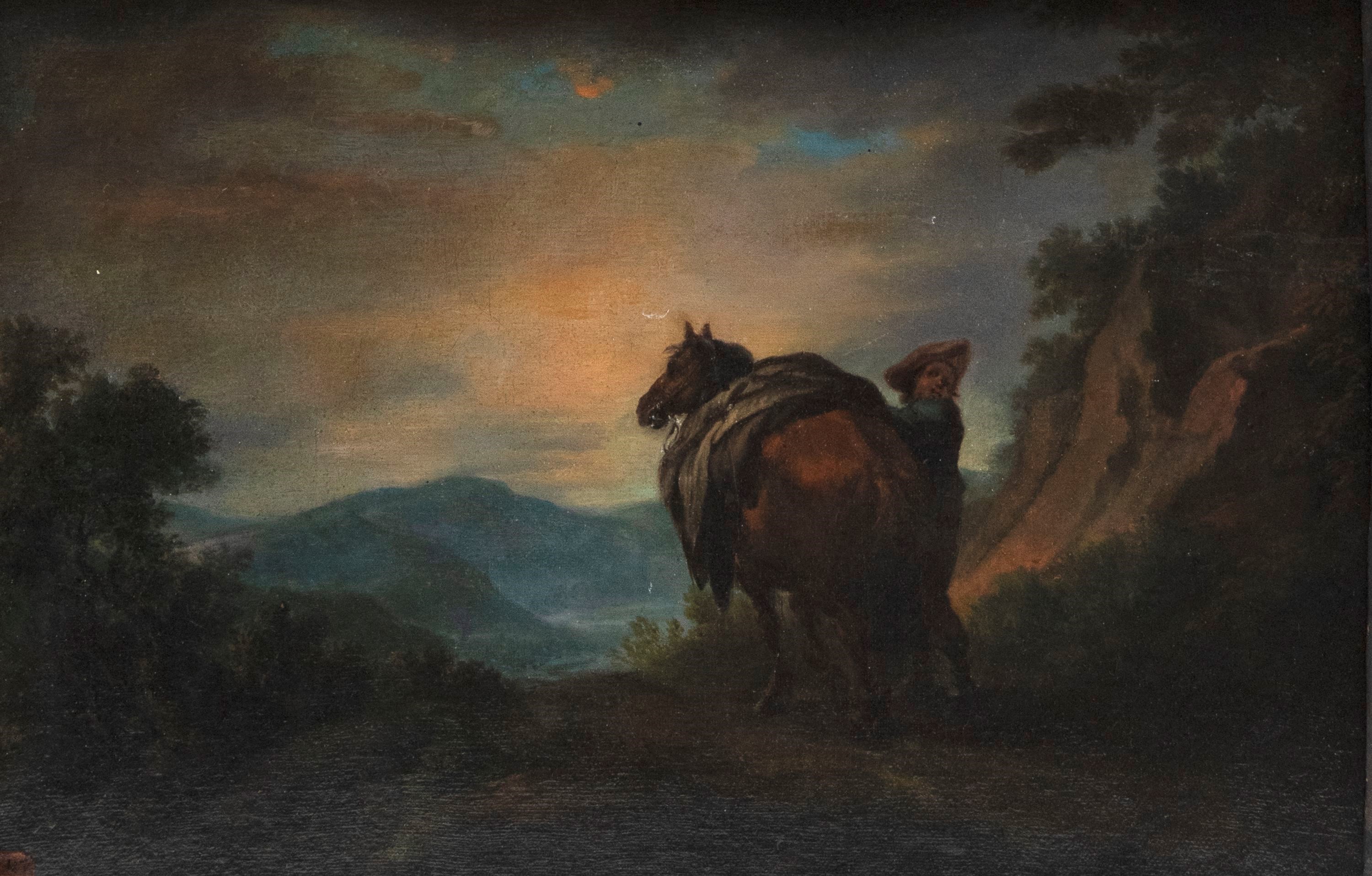 Scuola Fiamminga, Cavallo e Cavaliere in un Paesaggio, olio su tela