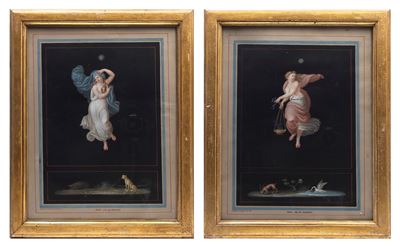 Raffaello Sanzio, Coppia di figure allegoriche: Ora III di giorno e Ora IV di notte, gouache su c...