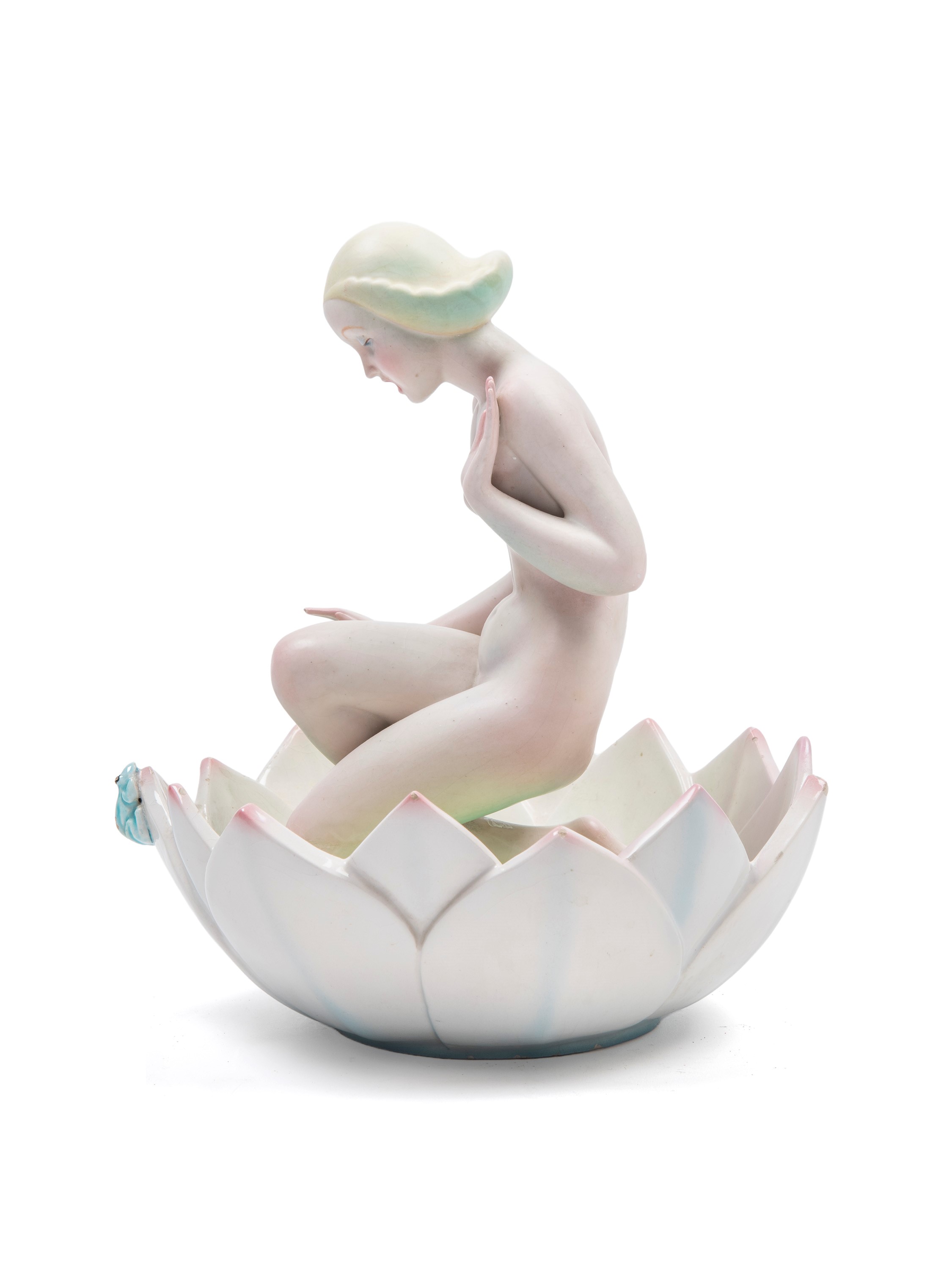 Ronzan - Nudino di donna in un fiore, ceramica, h cm 23 x d cm 20