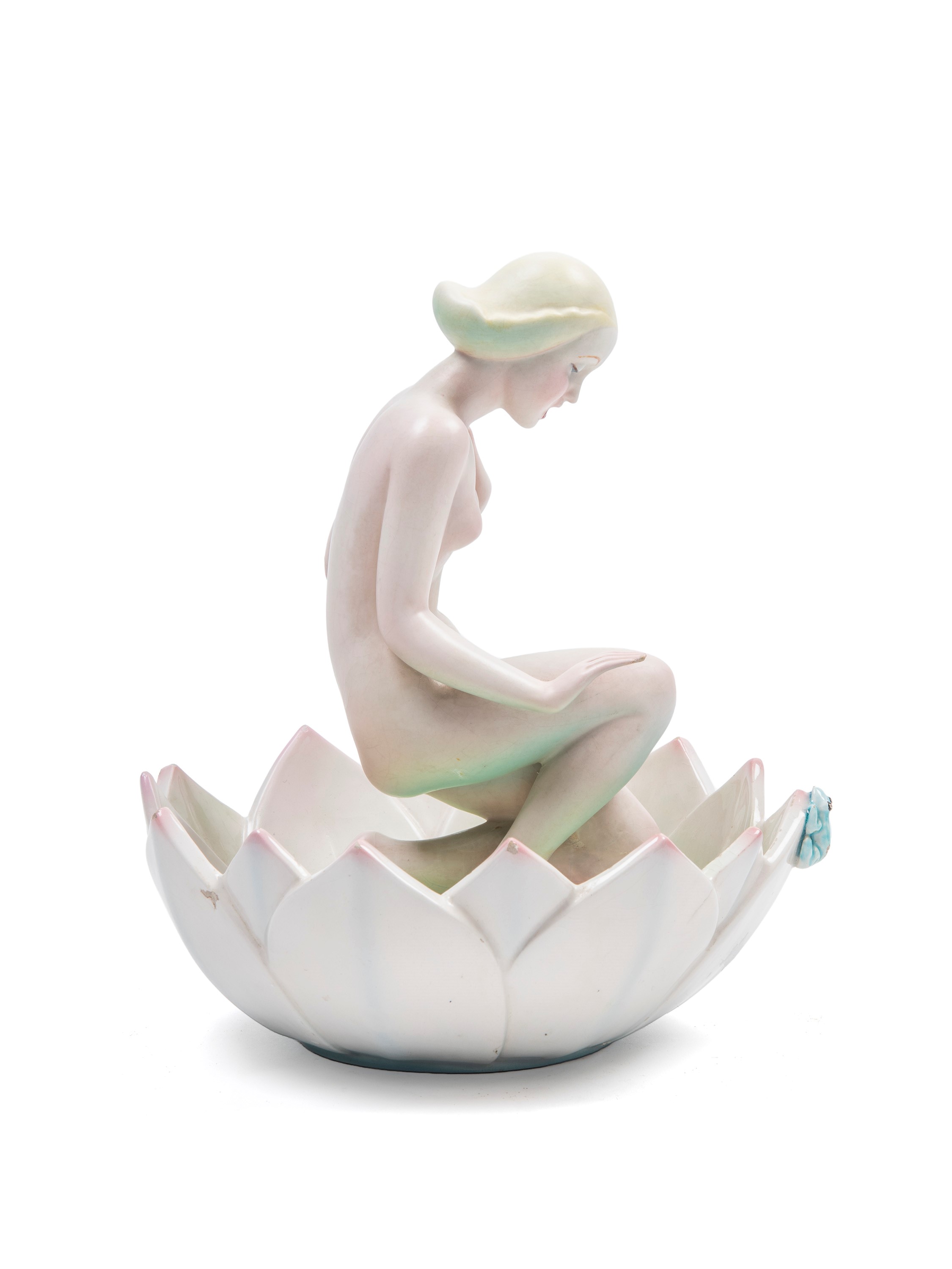 Ronzan - Nudino di donna in un fiore, ceramica, h cm 23 x d cm 20