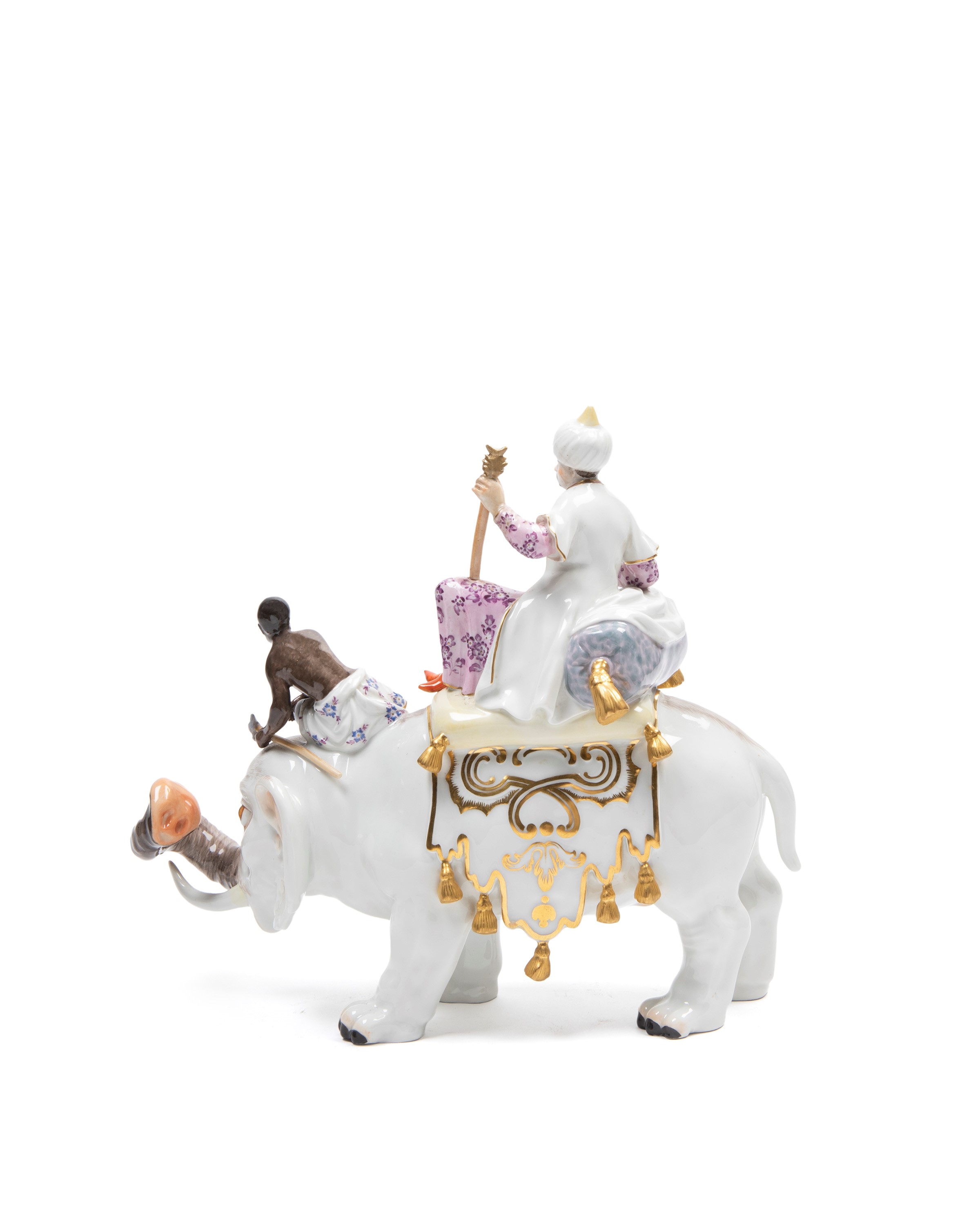 Kandler, Scultura in porcellana policroma raffigurante un sultano con attendente su elefante