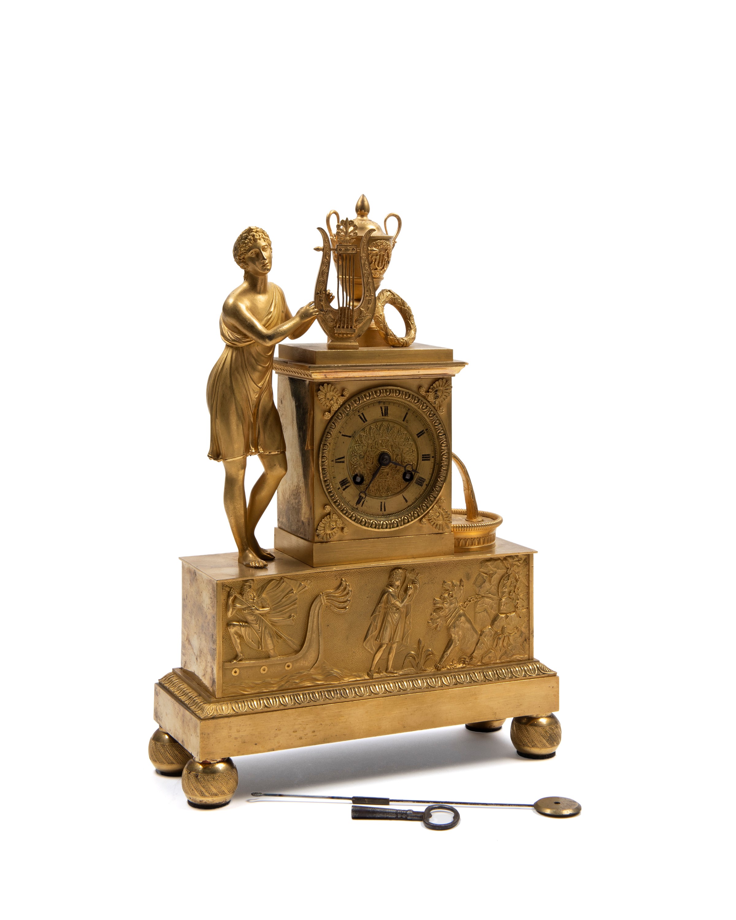 Pendola Impero in bronzo dorato, Francia, inizio XIX secolo