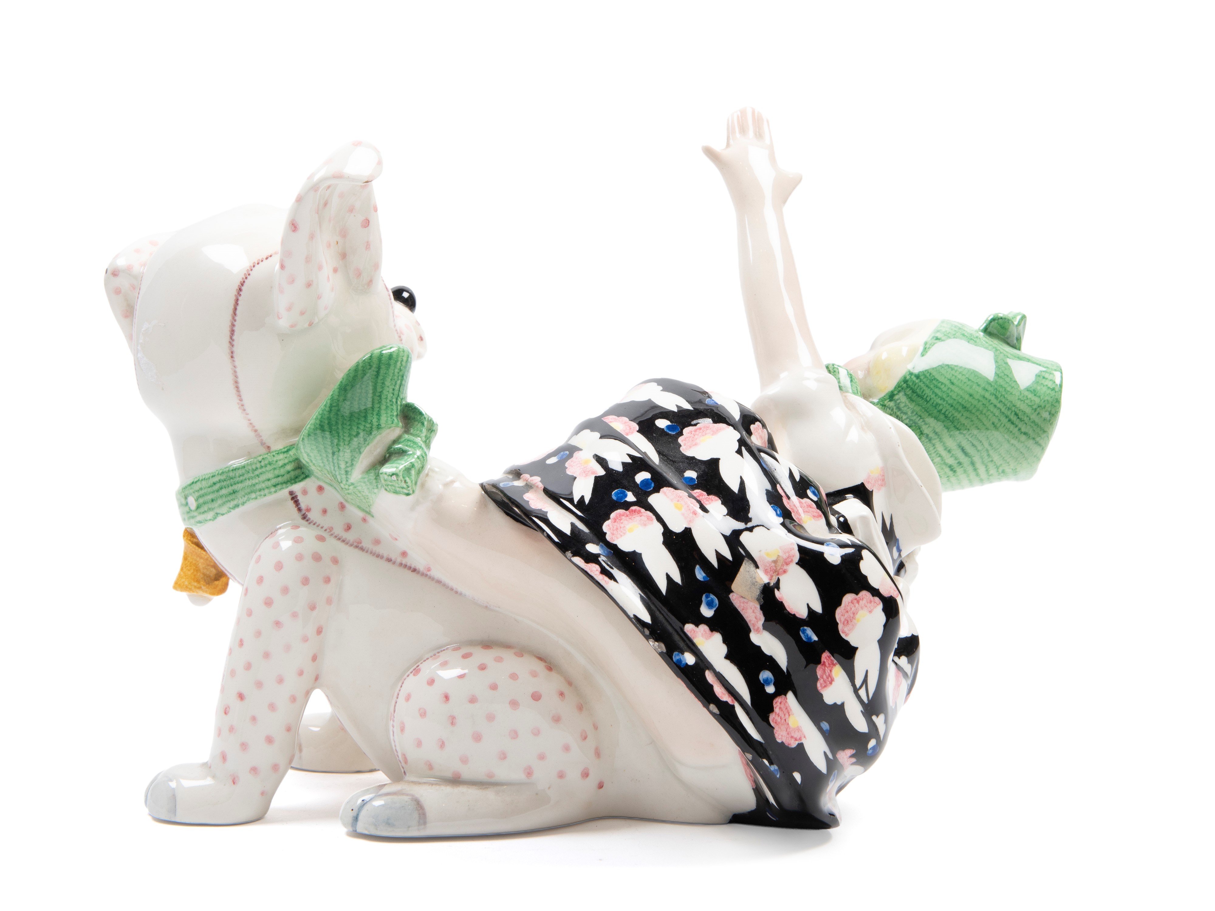 Sandro Vacchetti Essevi - Scultura in terraglia policroma raffigurante bambina con cagnolino