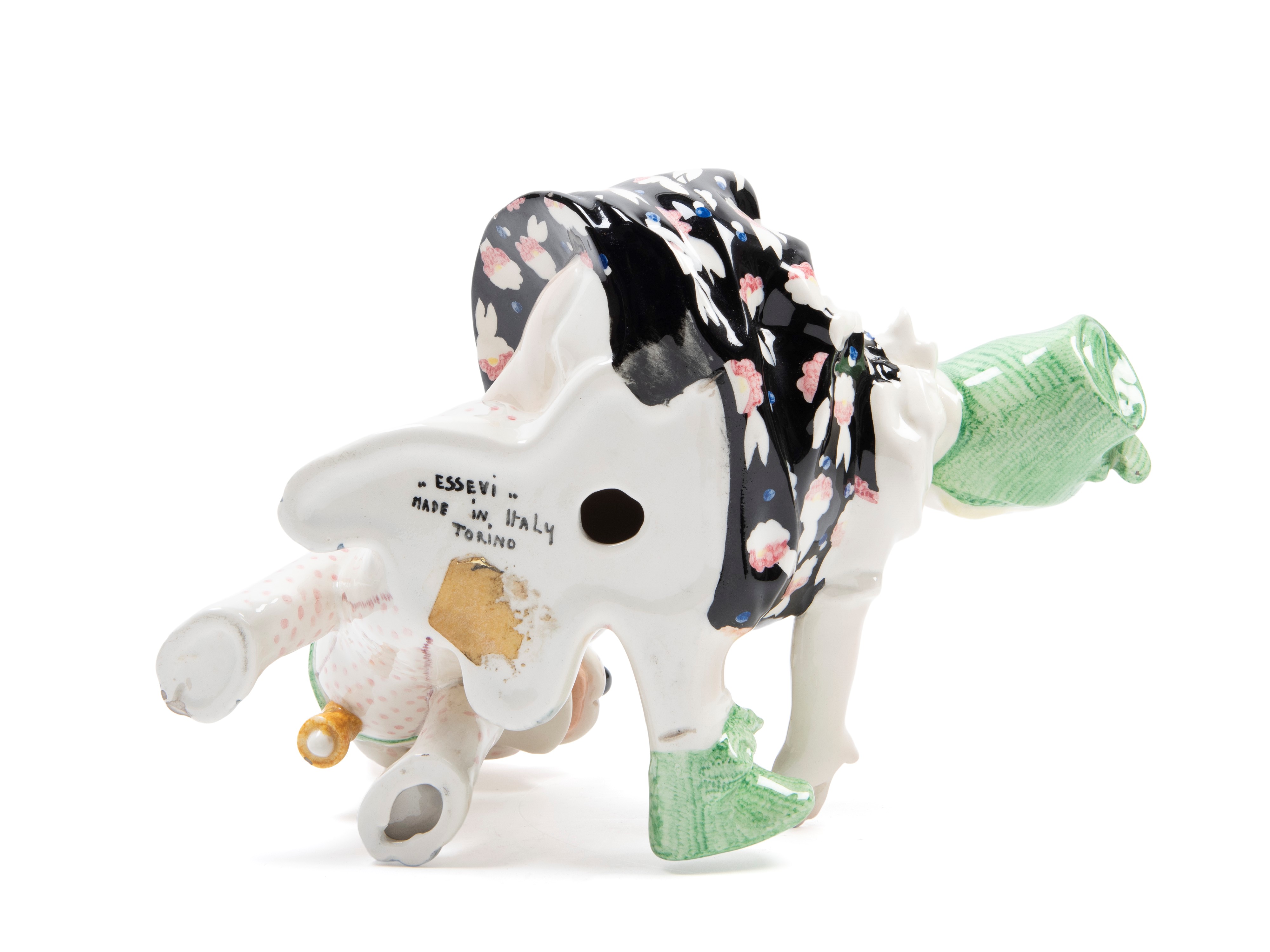 Sandro Vacchetti Essevi - Scultura in terraglia policroma raffigurante bambina con cagnolino
