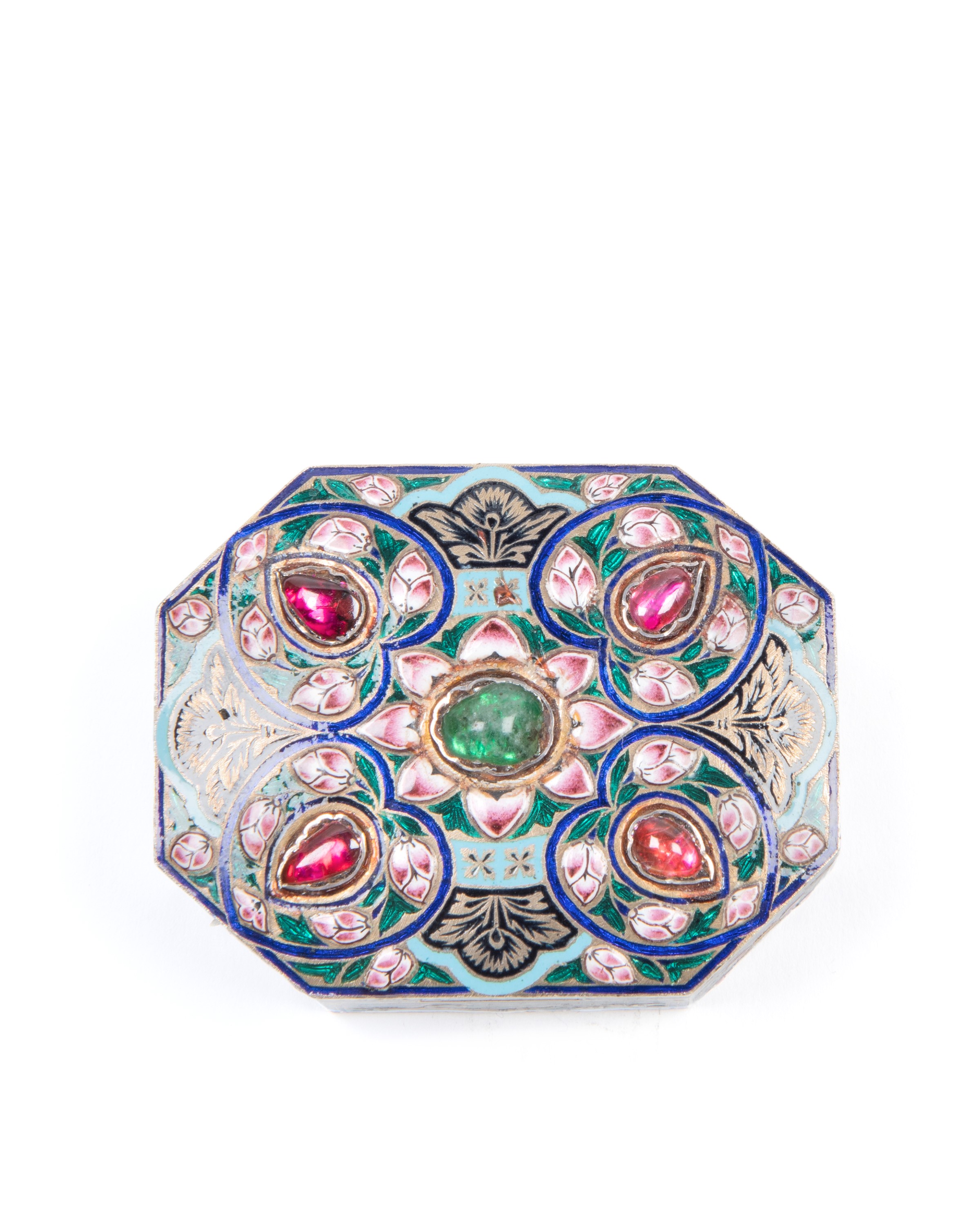 Tabacchiera in argento e smalti, India, XX secolo
