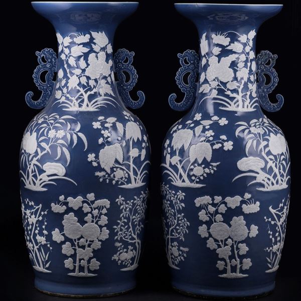A PAIR OF HUGE BLUE-GROUND VASES