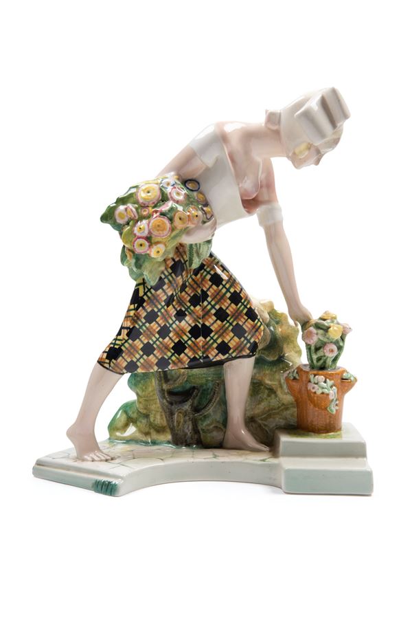 Sandro Vacchetti Essevi - POLYCHROME EARTHENWARE SCULPTURE DEPICTING A FLOWER SELLER