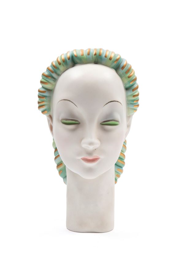 Lenci - Polychrome earthenware sculpture depicting the head of the goddess Calypso